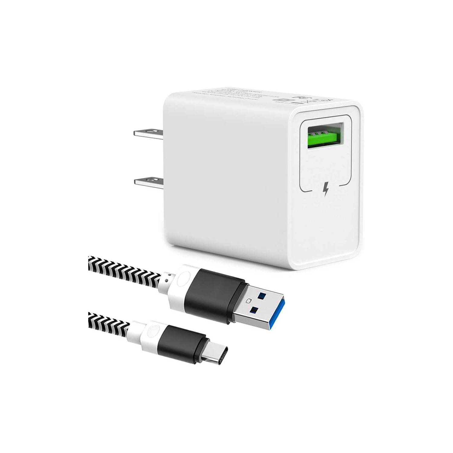 USB Wall Charger with 6.6FT (2M) Type C Cable, Quick Charge 3.0 Adapter, Fast Charging Block QC 3.0 Plug for Samsung