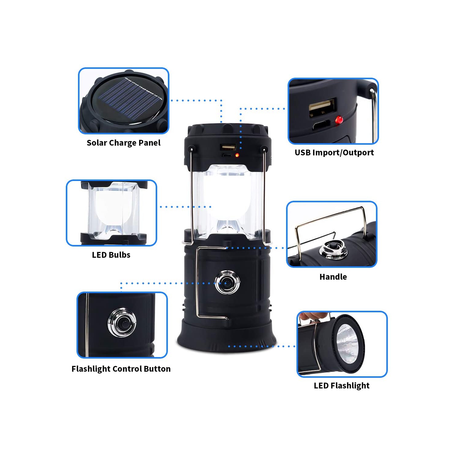 Solar Camping Light, USB Rechargeable Lantern Flashlight Outdoor SuCooper Bright Recharge Portable Light for Cam,