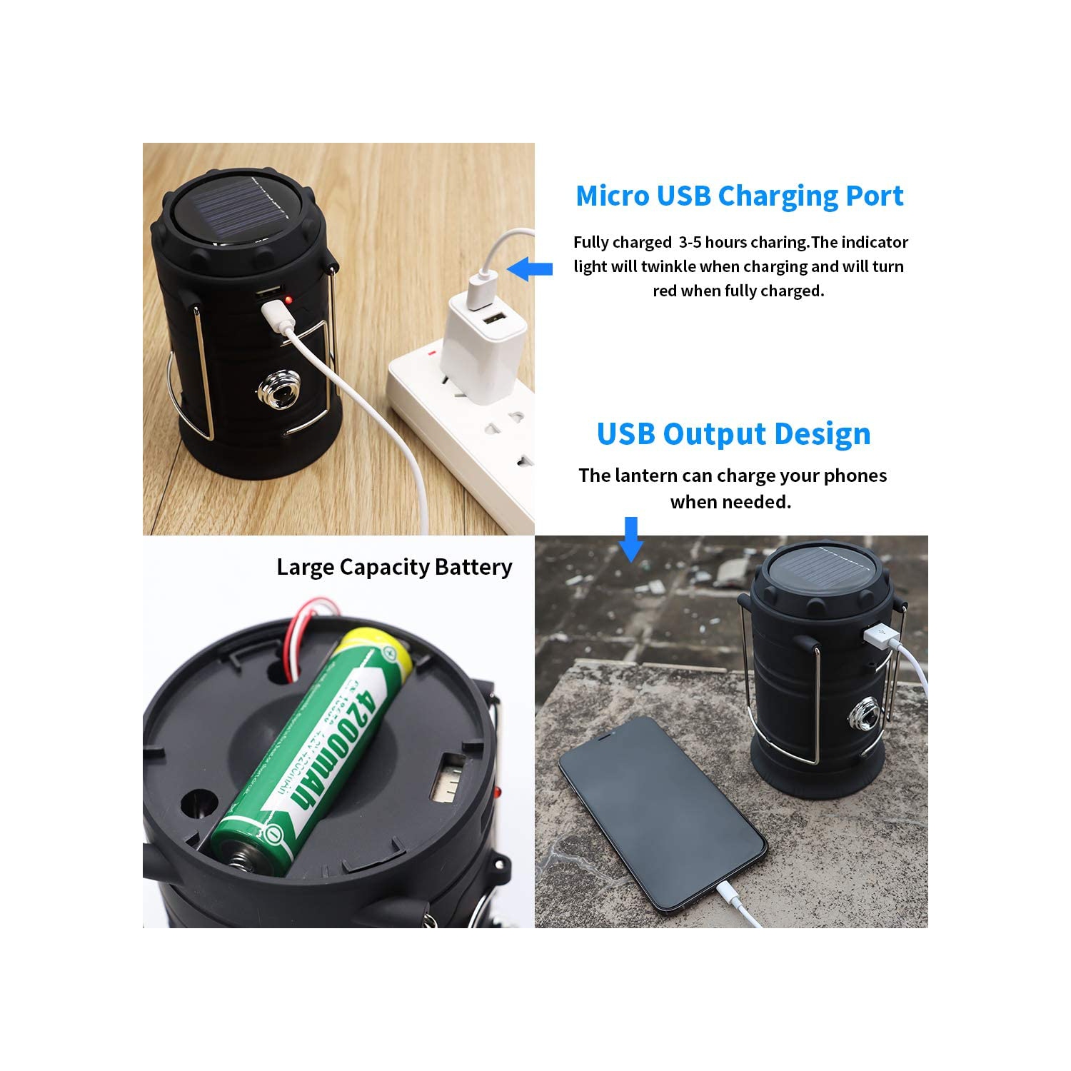 Solar Camping Light, USB Rechargeable Lantern Flashlight Outdoor SuCooper Bright Recharge Portable Light for Cam,