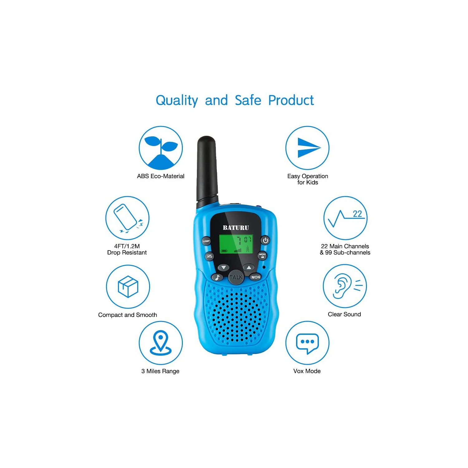 Walkie Talkies, Walkie Talkie for Kids 22 Channels 2 Way Radios Walkie Talkies with Backlit LCD Flashlight, 3