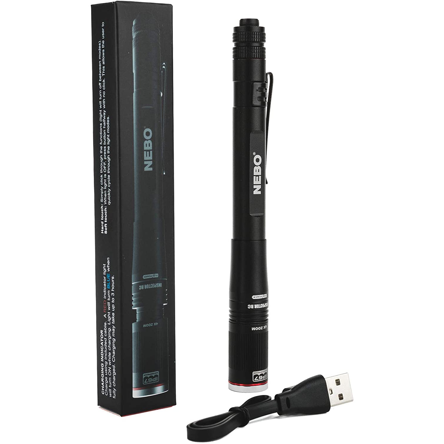 Rechargeable Pen Light Flashlight 360-Lumens Inspector Rechargeable Flashlights Features Flex Power, Meaning it