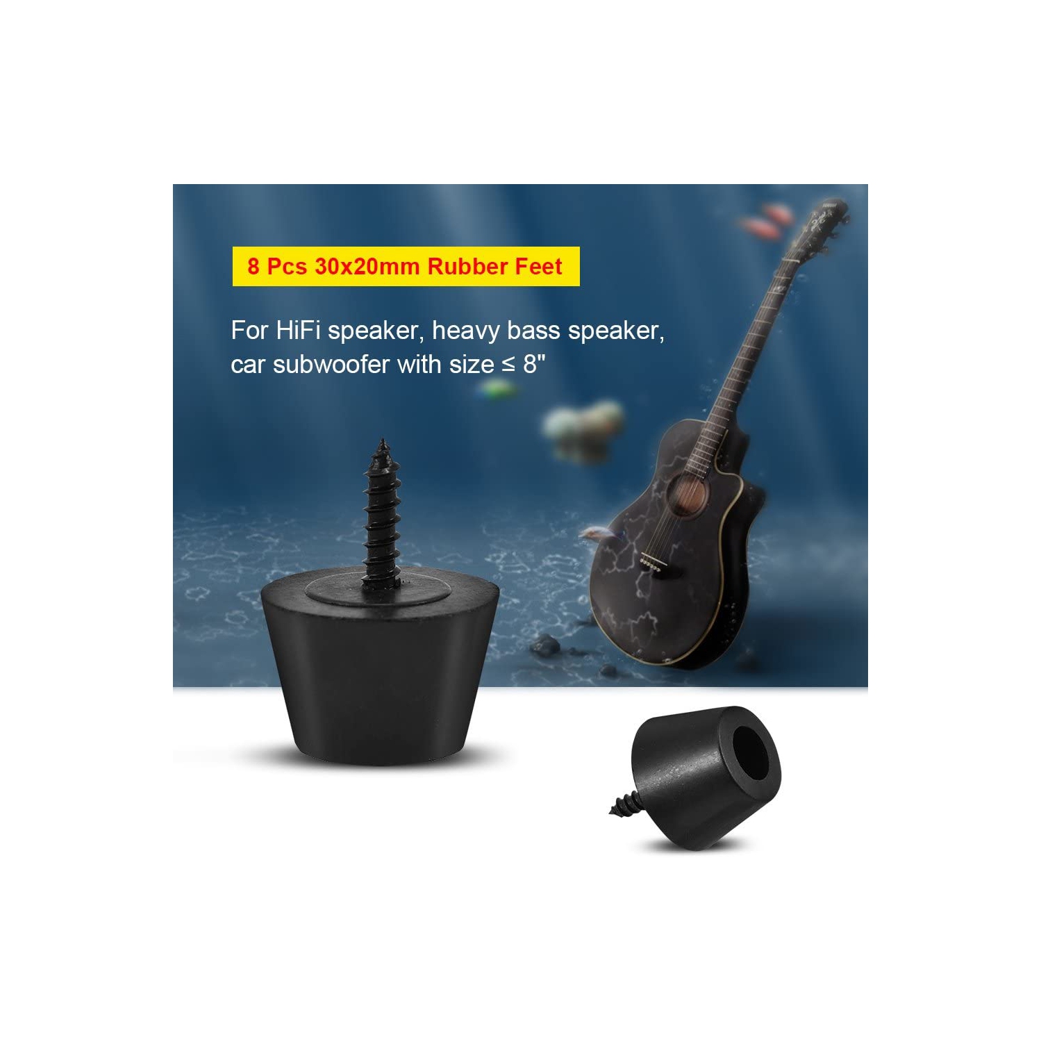 Ensemble de pattes avec pointes de haut-parleur, 8 pieds en caoutchouc 30 x 20 mm base antivibrations pour haut-parleur d’extrêmes graves de guitare