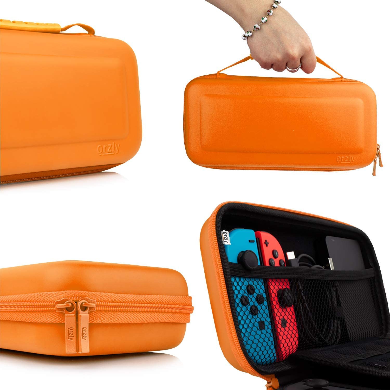 Ensemble d’accessoires pour Switch, étui de transport orange pour console Nintendo Switch, protecteurs d’écran en verre trempé,