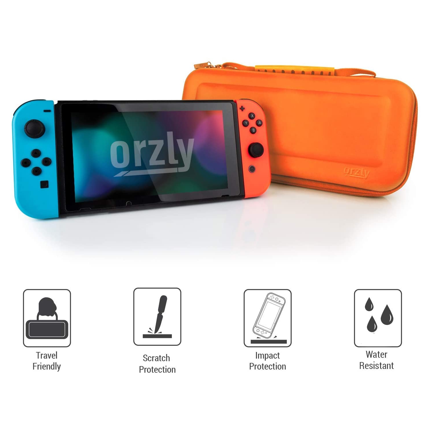 Ensemble d’accessoires pour Switch, étui de transport orange pour console Nintendo Switch, protecteurs d’écran en verre trempé,