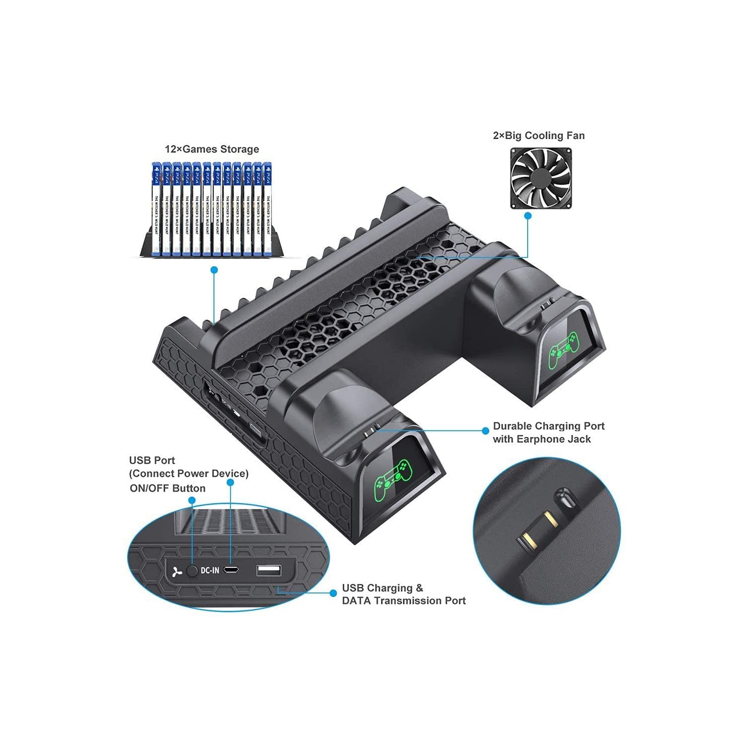PS4/PS4 Slim/PS4 Pro ler, Support vertical multifonction avec support, chargeur de manette avec DEL pour PS4