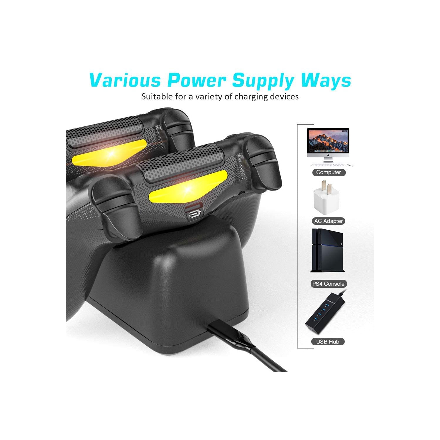 PS4 Controller Charger, Controller Charging Dock Station for Playstation 4 Controller, Dual Controller Charger