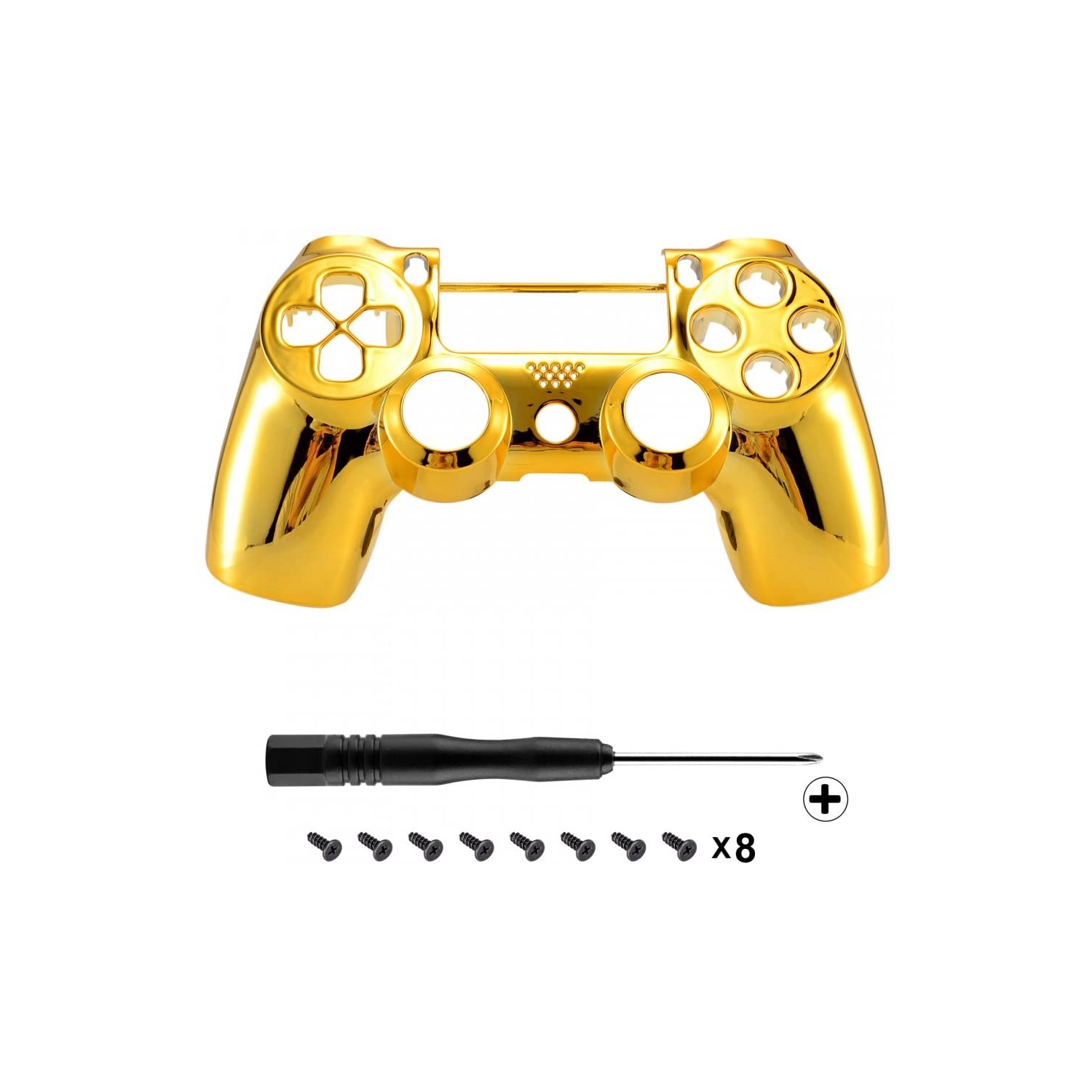 Custom Replacement Faceplate Cover for PS4 Slim Pro Controller, Chrome Gold Front Housing Shell Case
