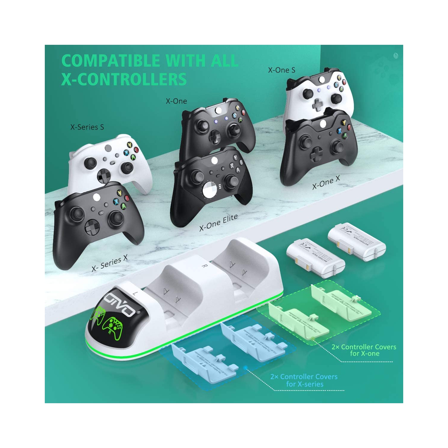 Controller Charger Compatible with Xbox Series, One/S/X Controller, Dual Charging Station Updated LED