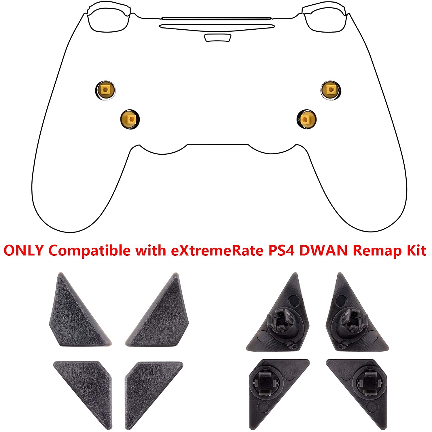 Replacement Ergonomic Back Buttons, K1 K2 K3 K4 Paddles for PS4 Controller Dawn Remap Kit (Only fits