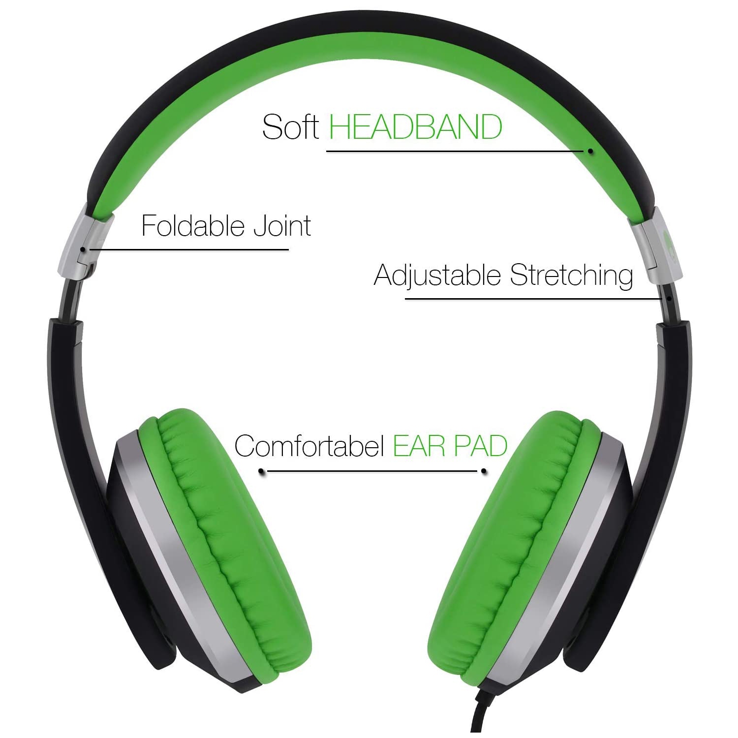 Foldable Adjustable Stereo Wired Headphones with Microphone, Over Ear Kids Childrens Headsets for CD DVD MP3/4