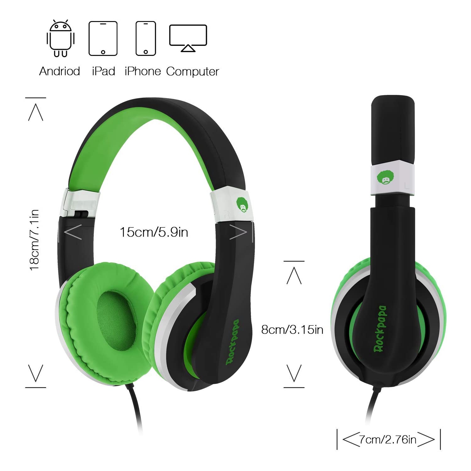 Foldable Adjustable Stereo Wired Headphones with Microphone, Over Ear Kids Childrens Headsets for CD DVD MP3/4