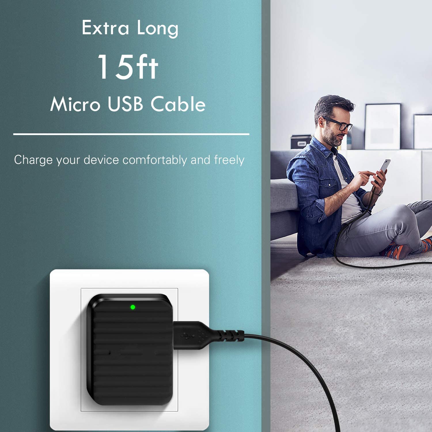 PS4 Micro USB Charging Cable, [15FT 2Pack] Extra Long Fast Charging Cord, High Speed Android Charger Cable