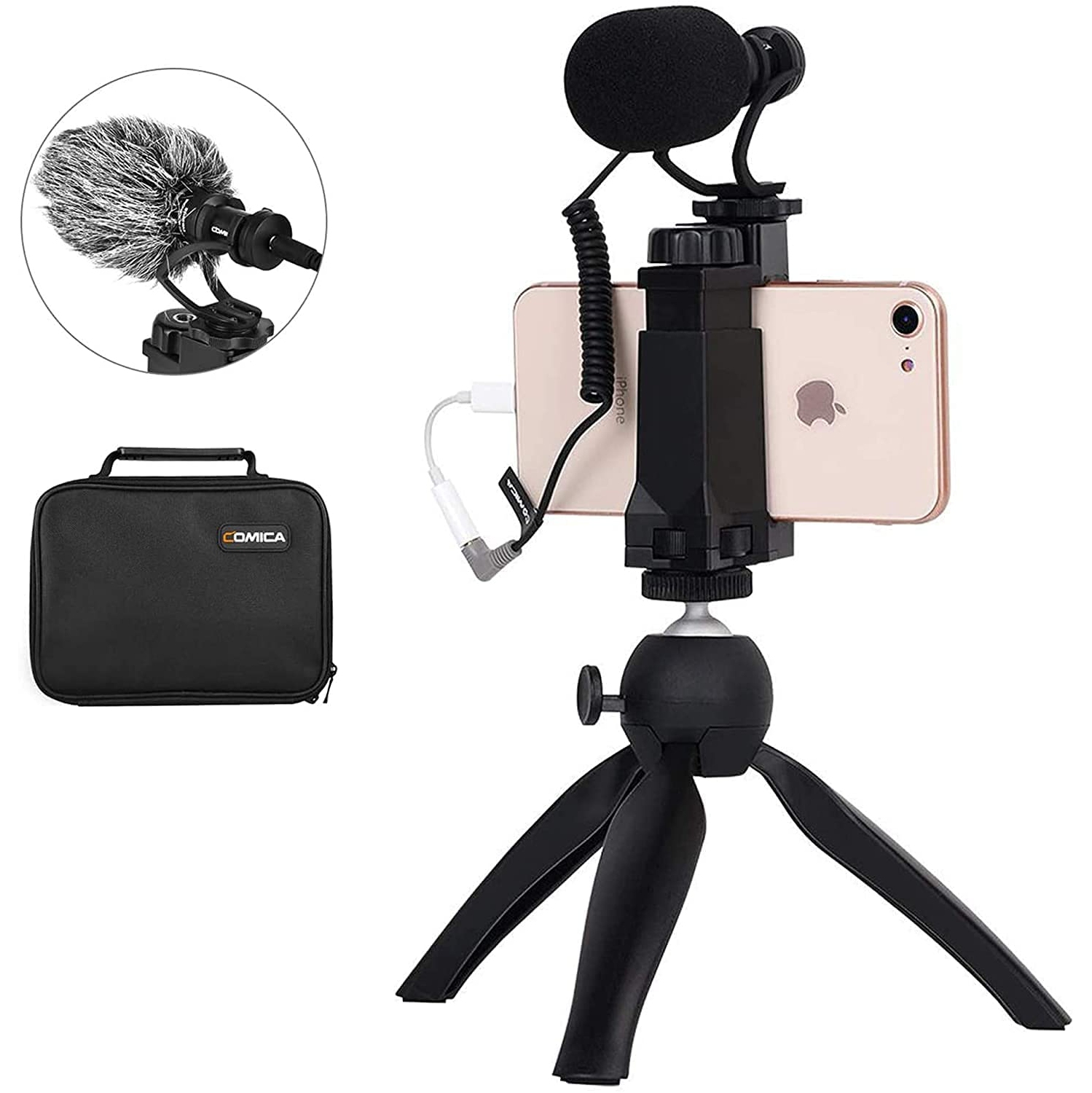 CVM-VM10-K2 Smartphone Microphone Kit with Tripod, Microphone for iPhone 6, 6S, 7, 8, X, XS, XS Max and Android