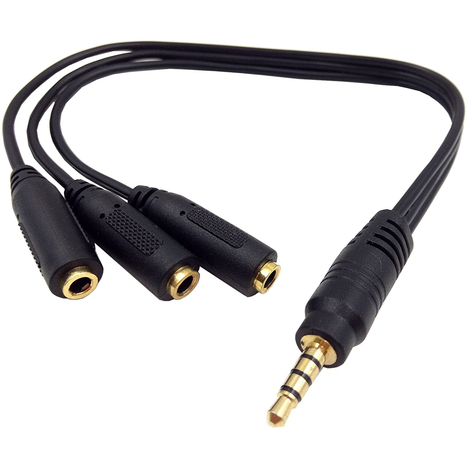 3.5mm Stereo Audio Splitter Cable 1FT Gold Plated 3.5mm TRRS Male to 3 x 3.5mm (1/8") Stereo Jack Female