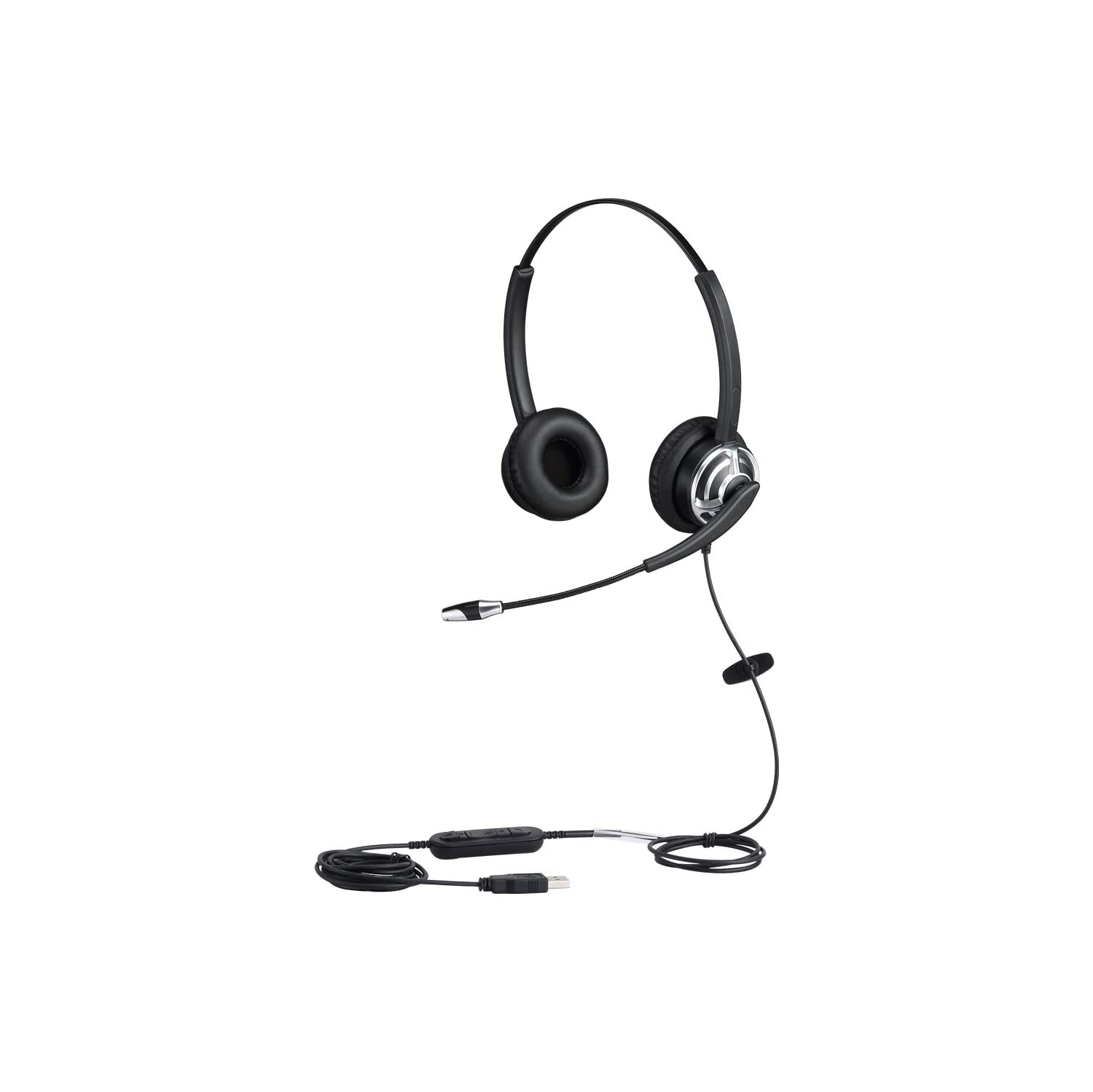 USB Telephone Headset with Microphone Computer PC Headset Dual Ear for Skype Chat, Online Learing, Conference Calls,