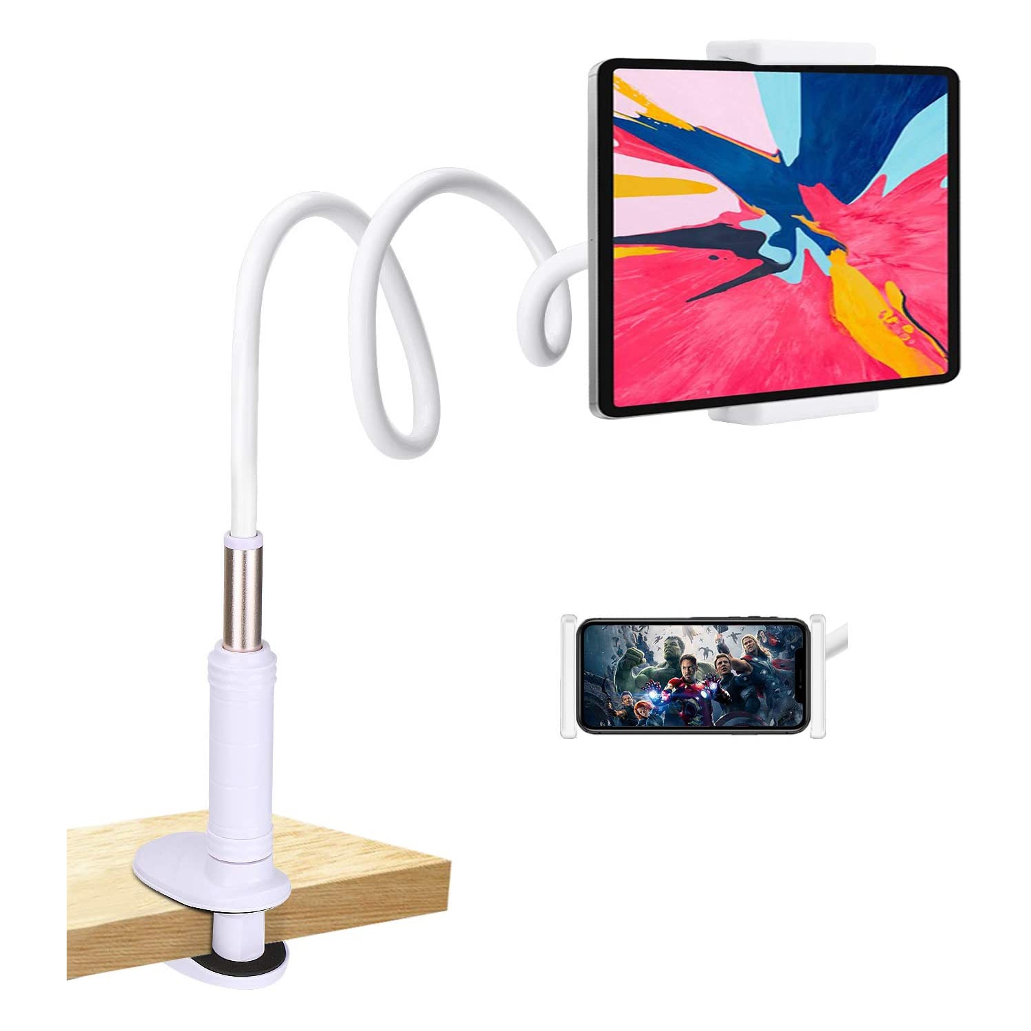 Tablet Holder, Adjustable Lengthened Gooseneck Phone Tablet Mount, Compatible with Tablets Phones and All Device