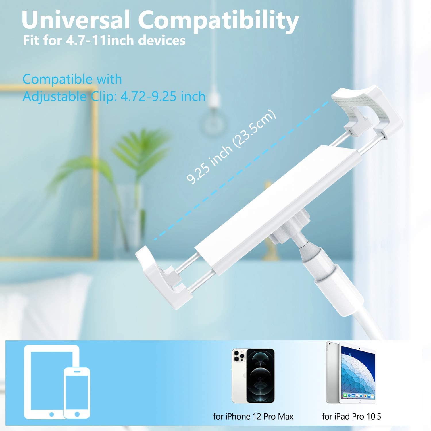 Tablet Holder, Adjustable Lengthened Gooseneck Phone Tablet Mount, Compatible with Tablets Phones and All Device