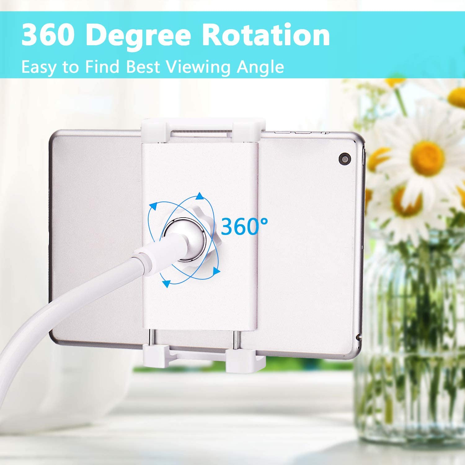 Tablet Holder, Adjustable Lengthened Gooseneck Phone Tablet Mount, Compatible with Tablets Phones and All Device