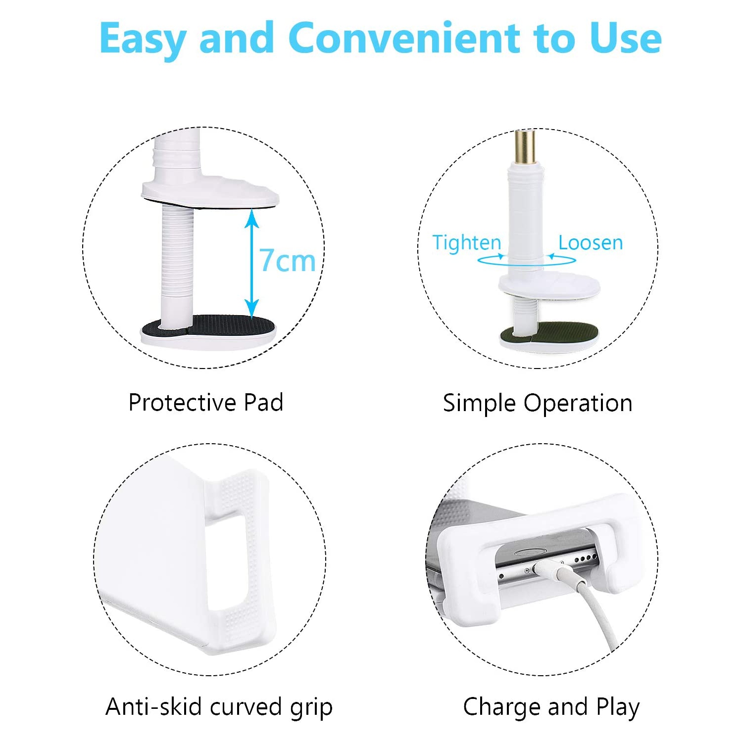 Tablet Holder, Adjustable Lengthened Gooseneck Phone Tablet Mount, Compatible with Tablets Phones and All Device