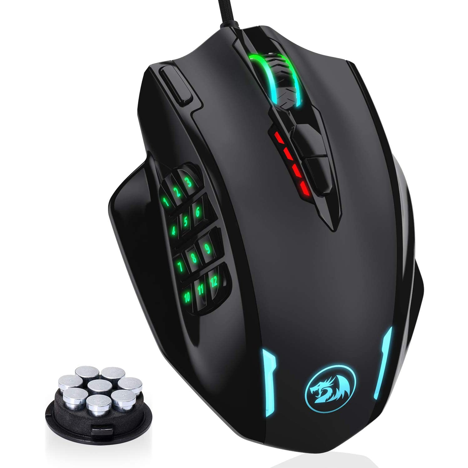 R M908 Impact RGB Gaming Mouse, 12,400 DPI Wired Laser MMO Mouse with High Precision Actuation, 12 Macro Side