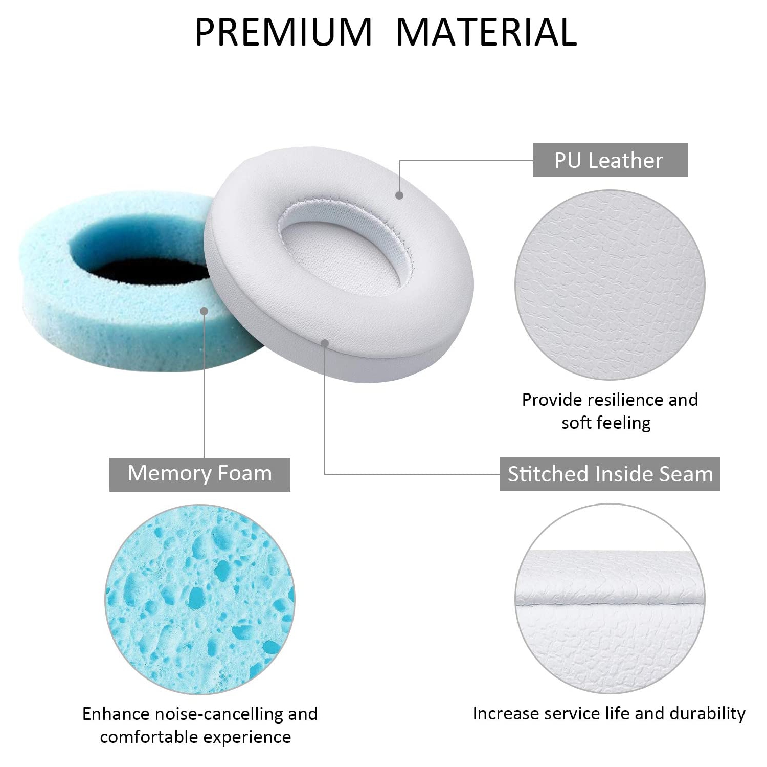 Coussinets de rechange pour casque d’écoute sans fil Solo 2/Solo 3 de Beats, oreillettes en polyuréthane