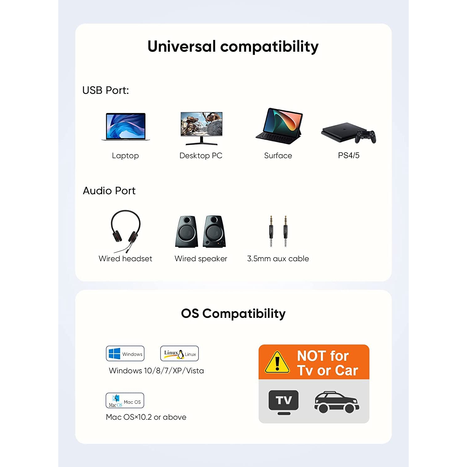USB to 3.5mm Jack Audio Adapter, External USB Stereo Sound Card with 3.5mm Headset and Microphone Jack