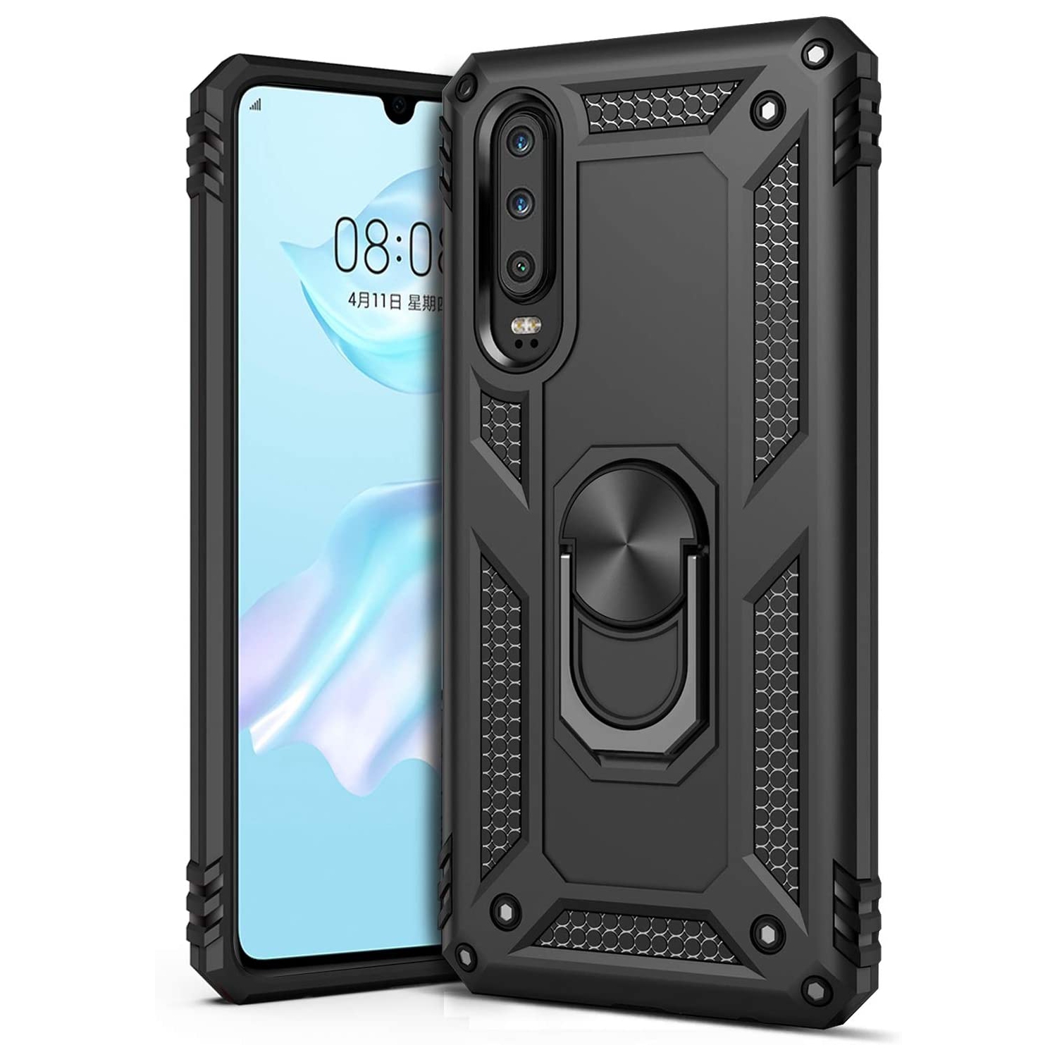 Ring Kickstand Phone Case for Huawei P30,Heavy Duty Dual Layer Drop Protection Case,Hard Shell + Soft TPU +