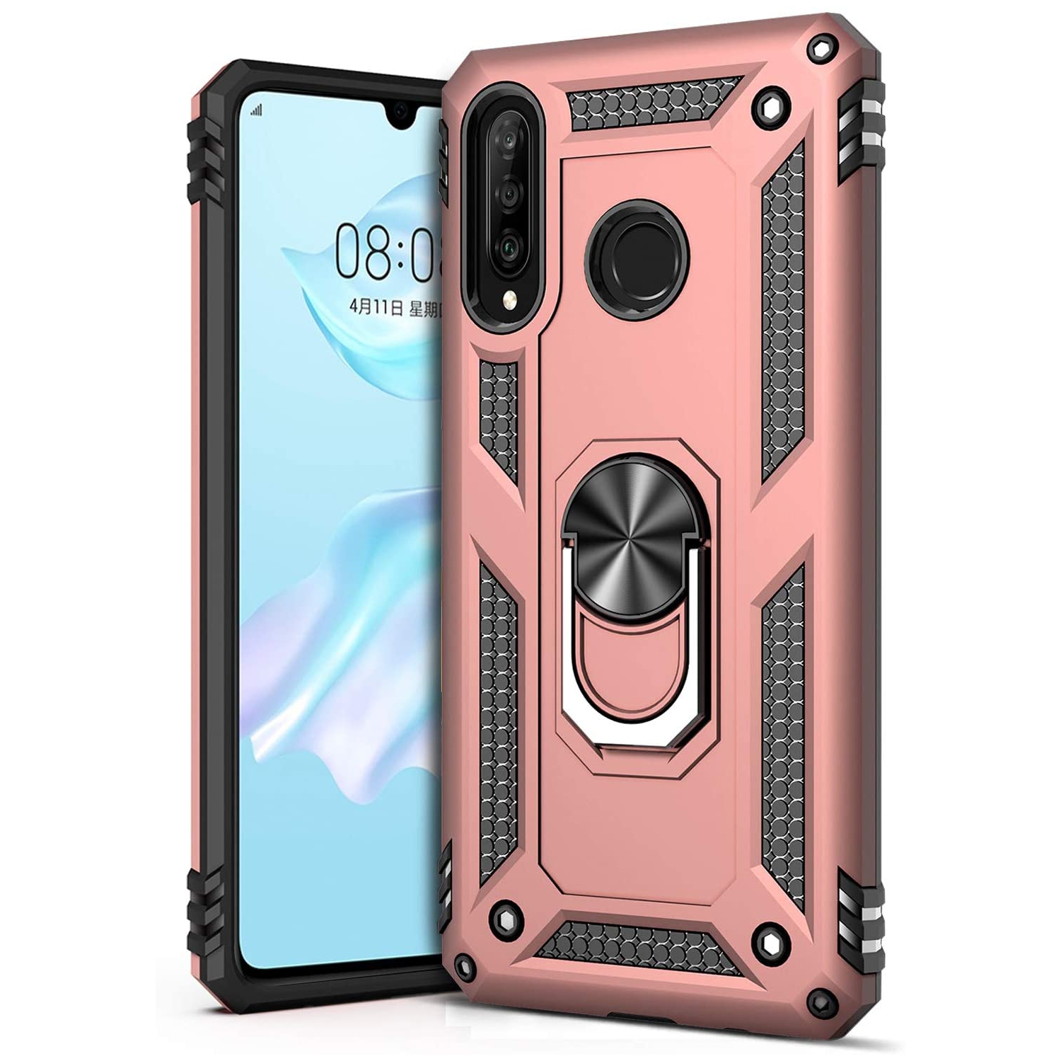 Ring Kickstand Phone Case for Huawei P30 Lite,Heavy Duty Dual Layer Drop Protection Case,Hard Shell + Soft