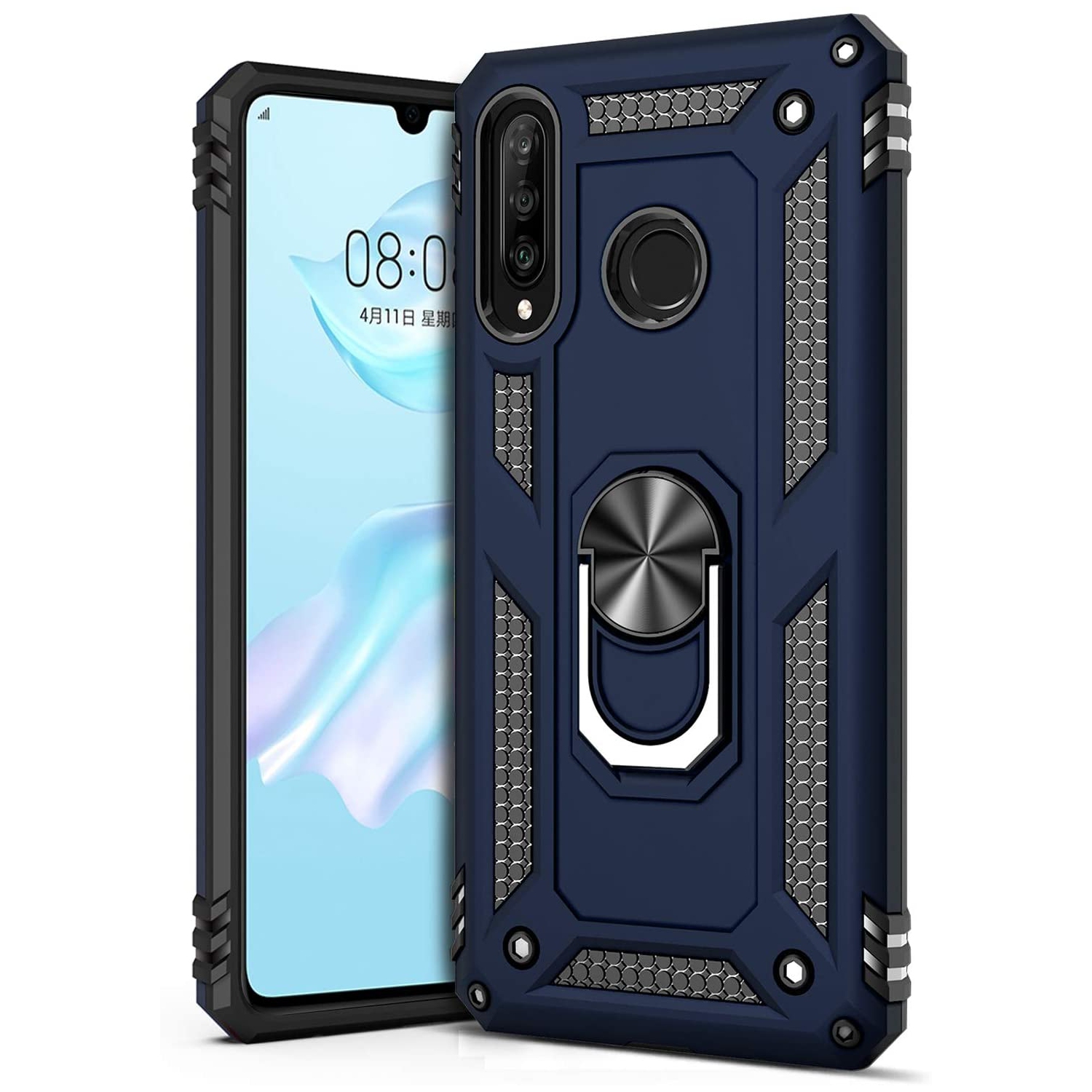 Ring Kickstand Phone Case for Huawei P30 Lite,Heavy Duty Dual Layer Drop Protection Case,Hard Shell + Soft