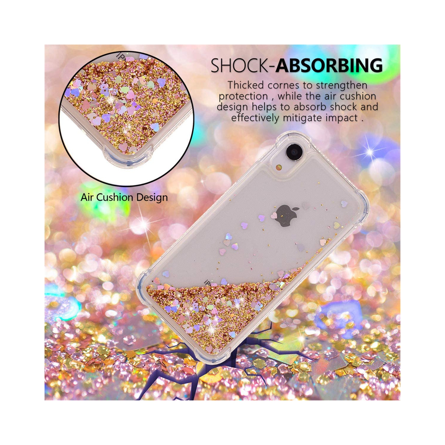 iPhone XR Case, [Anti-Scratch] Flexible Bling Glitter Love Heart Floating Liquid Flowing Sparkle Case TPU