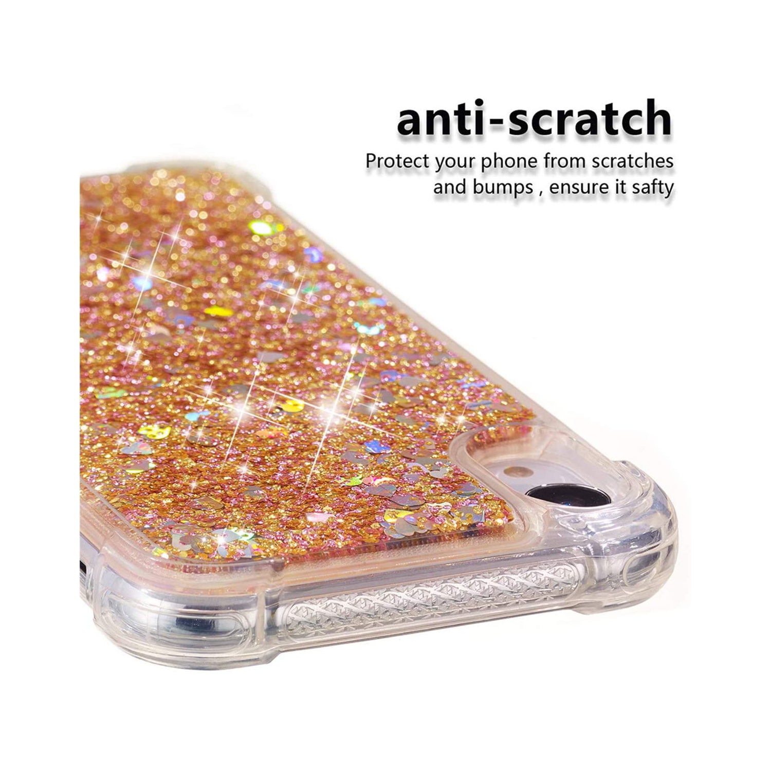 iPhone XR Case, [Anti-Scratch] Flexible Bling Glitter Love Heart Floating Liquid Flowing Sparkle Case TPU