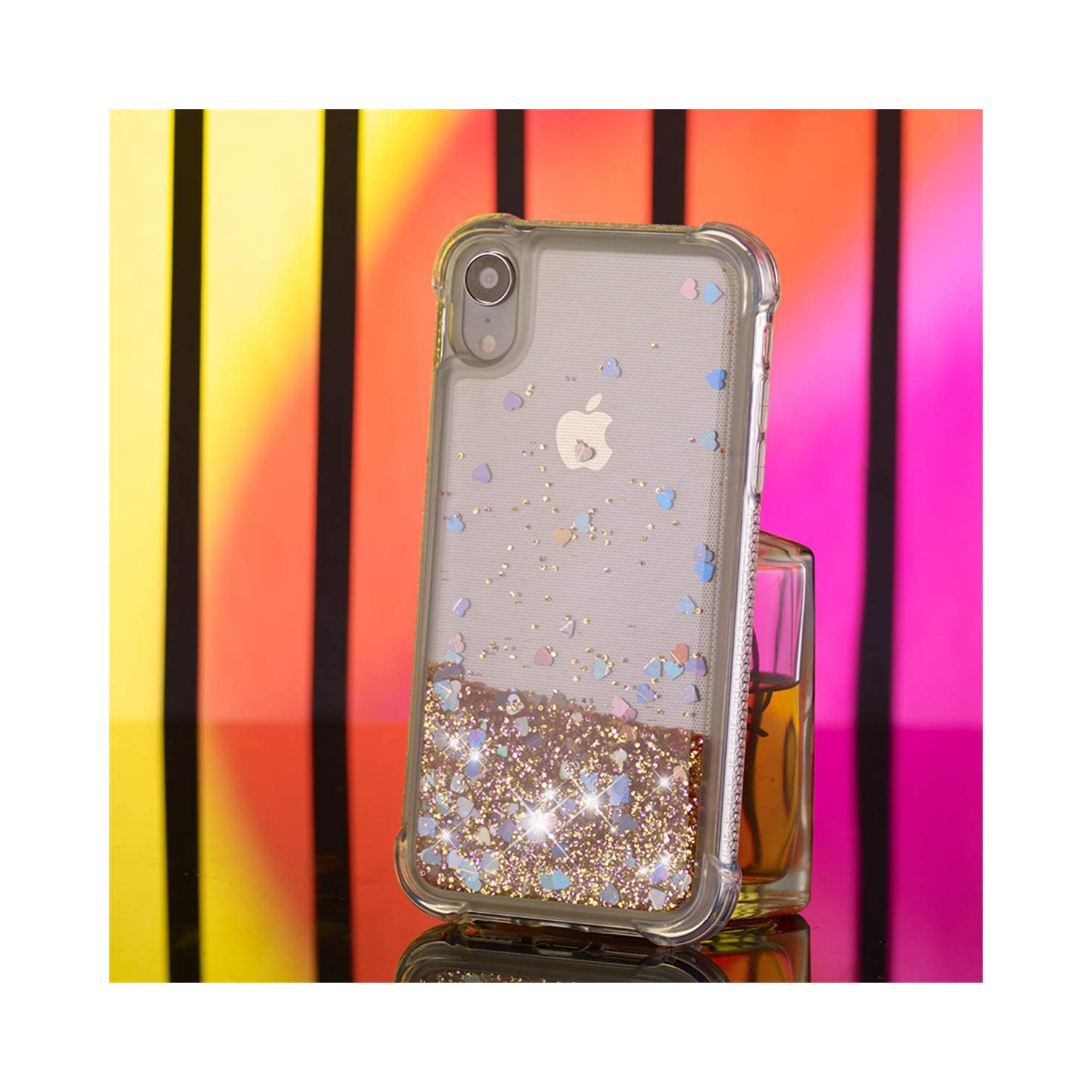 iPhone XR Case, [Anti-Scratch] Flexible Bling Glitter Love Heart Floating Liquid Flowing Sparkle Case TPU