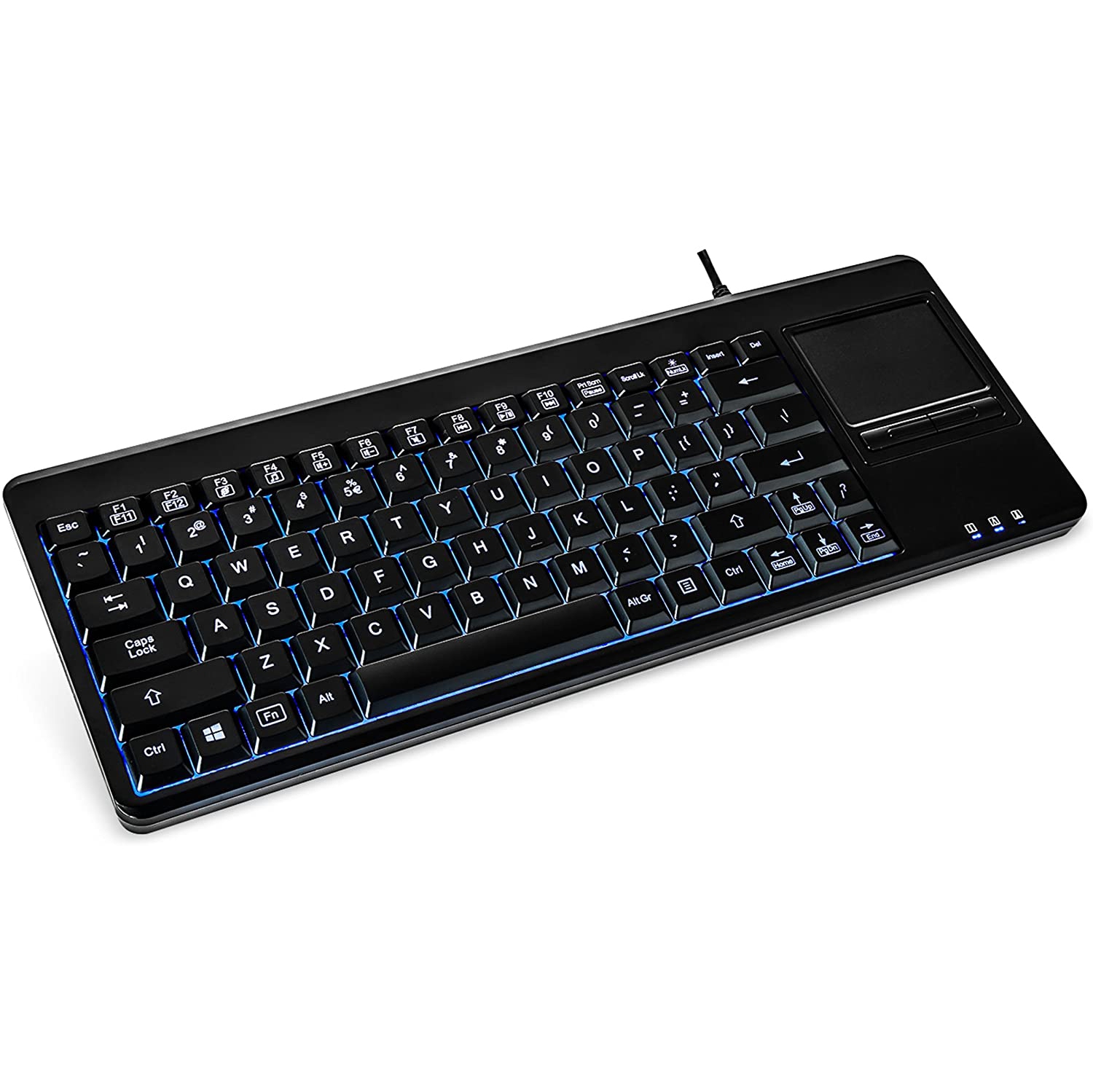 PERIBOARD-315H, Wired USB Backlit Keyboard with Touchpad and 2 USB Ports, Black