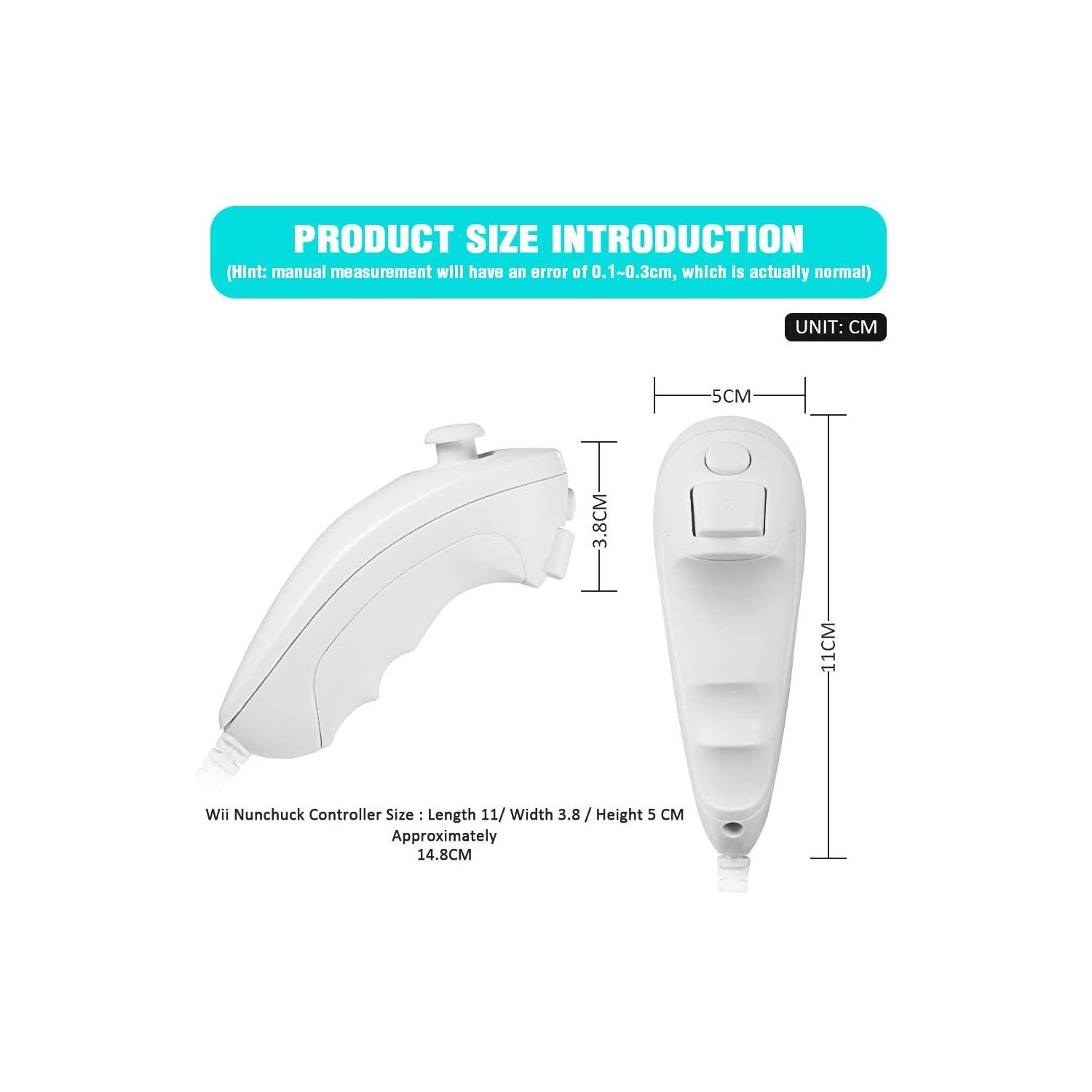 2 Pack Wii Nunchuck Controllers, Nunchuk Replacement Video Games Gamepad Controller for Wii Wii U Motion