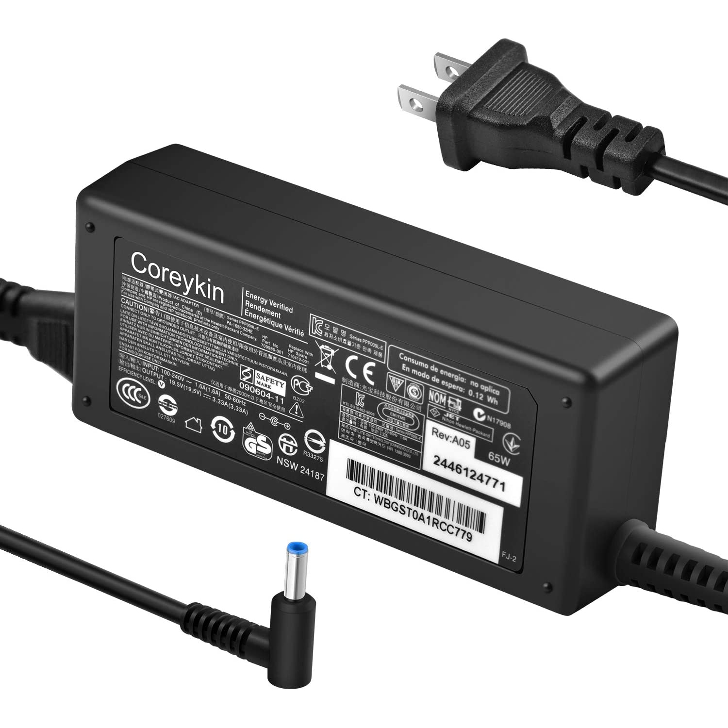 Laptop Charger for HP Smart Blue Tip,19.5V 65W 45W Compatible X360 Pavilion, Envy, Elitebook 840, ProBook, Chromebook,