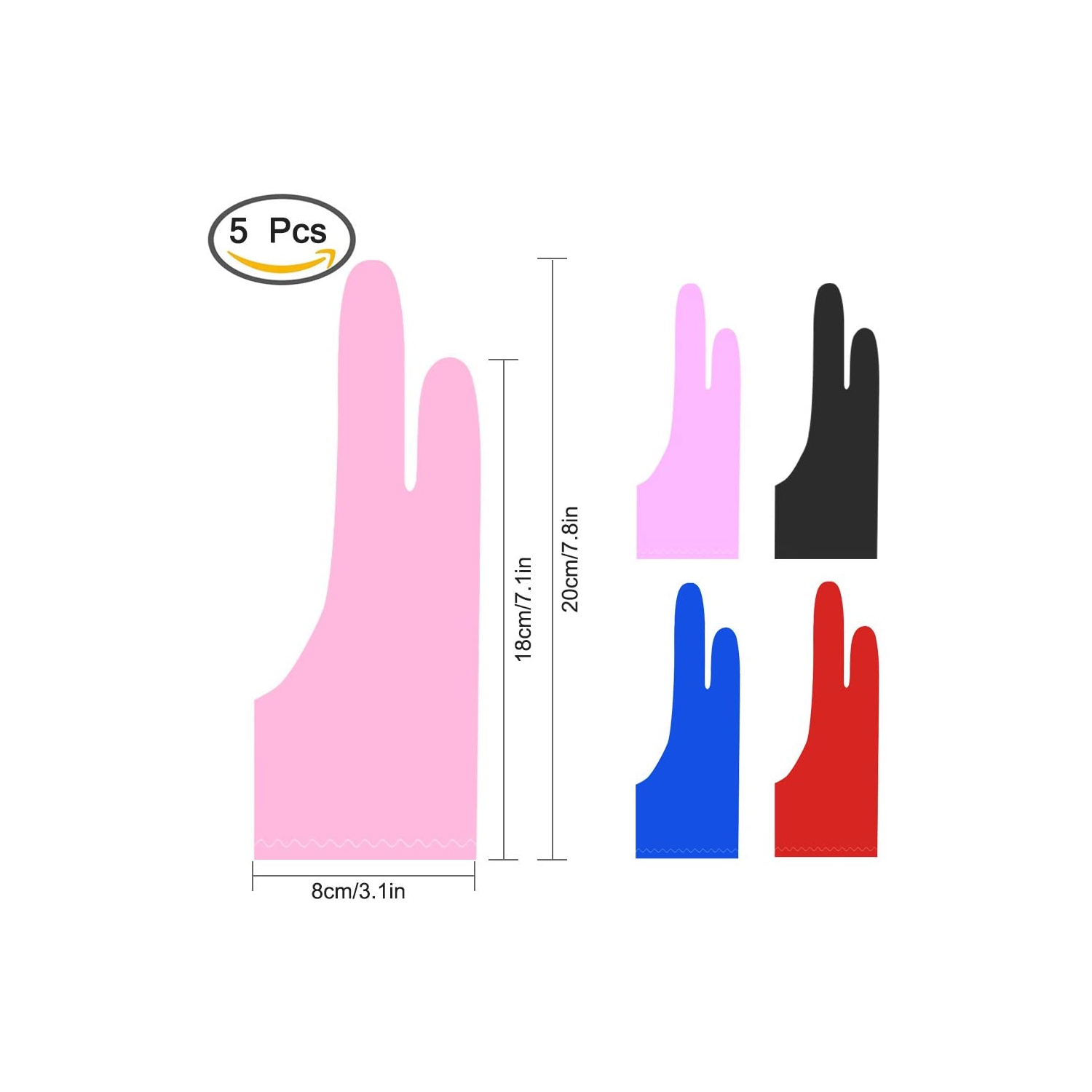 5 – Gants de doigt Artist Finger pour tablettes à dessin anti-encrassement, 5 couleurs, gants de taille libre pour tablette graphique gauche