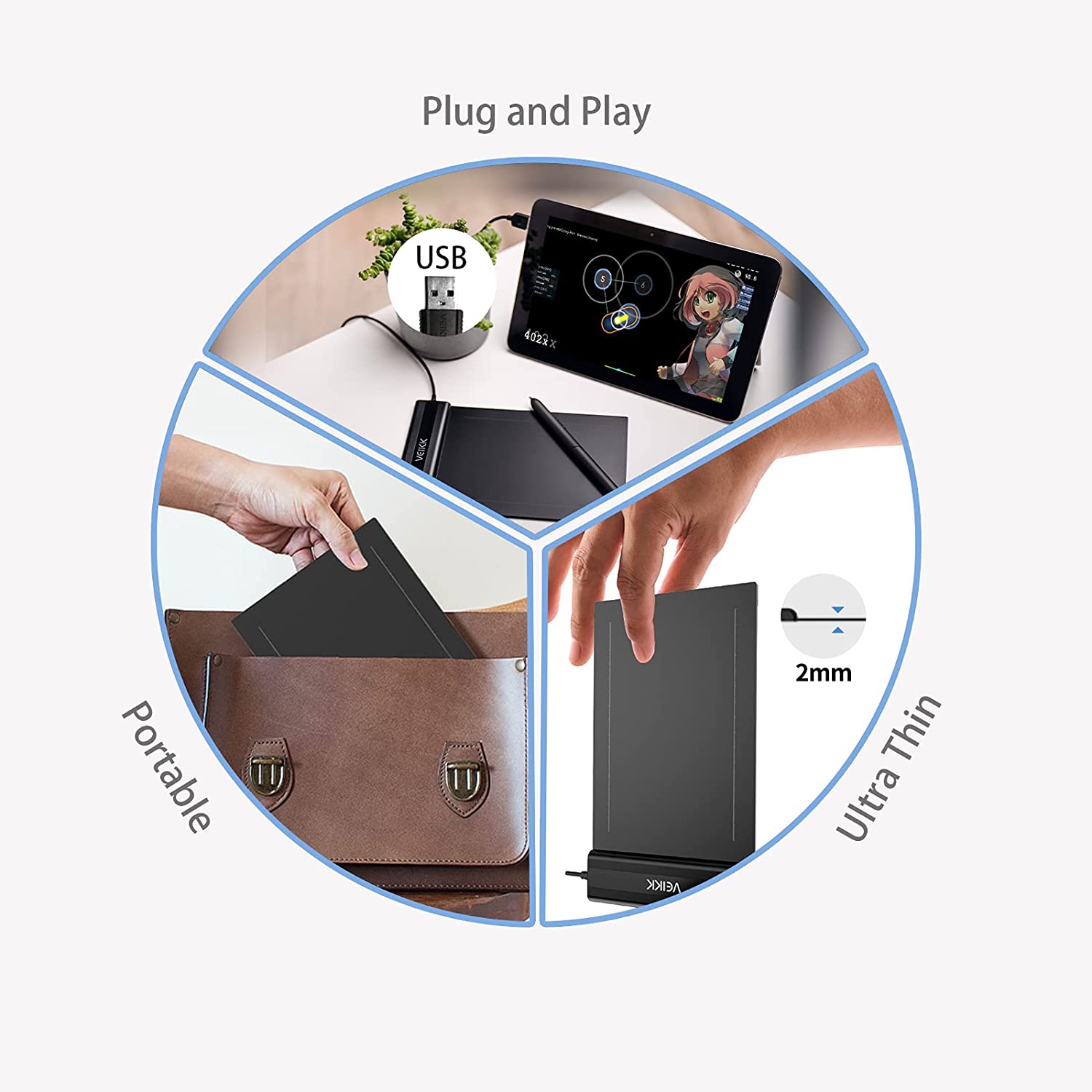 Tablette graphique ultra mince de 6 x 4 po S640 pour tablette OSU avec stylet sans pile 8192 niveaux de pression