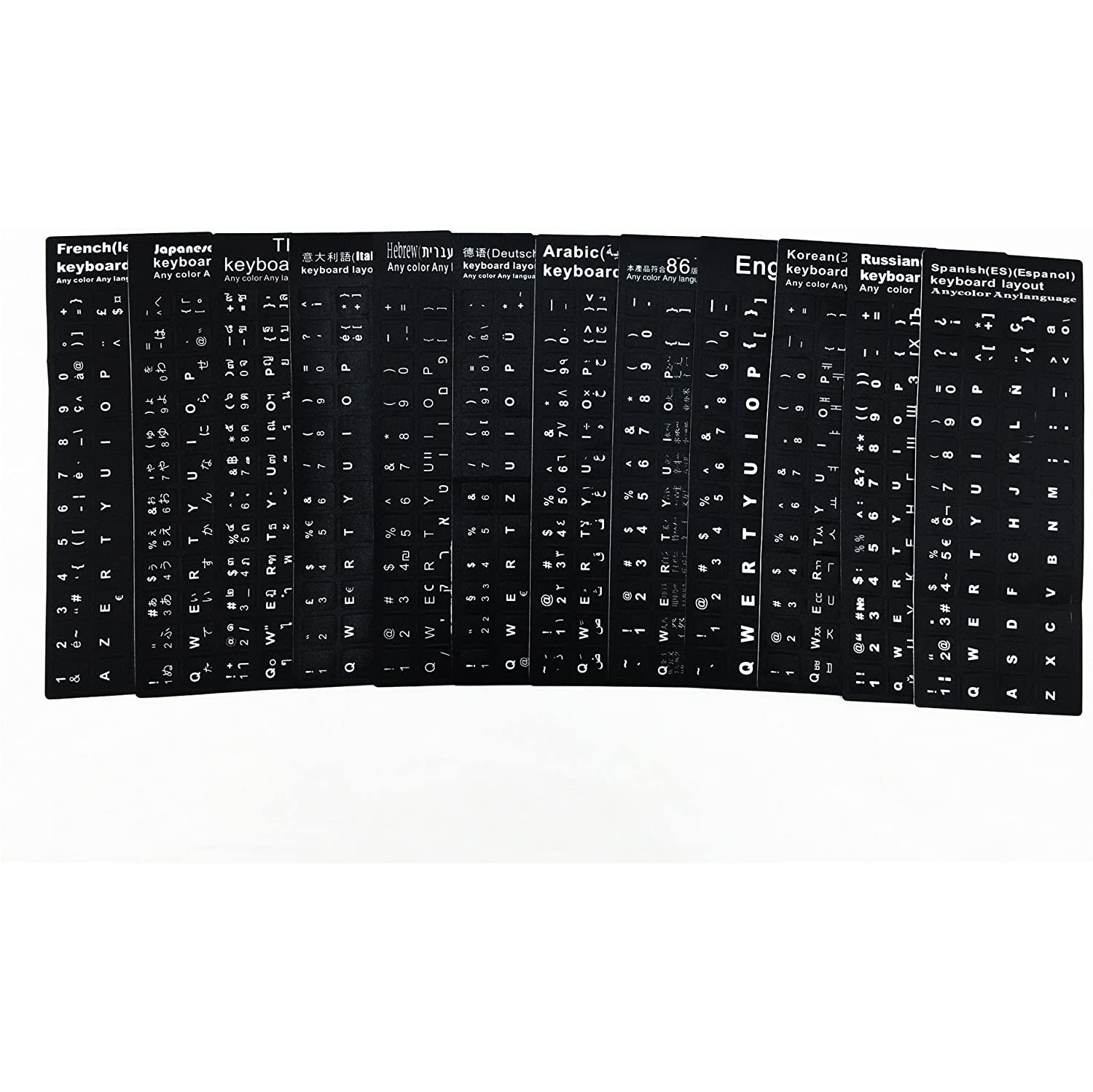 4PCS Self-adhesive Waterproof Replacement Computer Laptop Keyboard Stickers White Lettering with Non Transparent Black