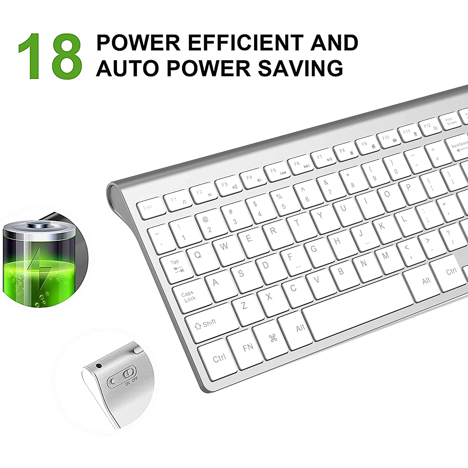 Wireless Keyboard, 2.4G Slim Compact Full Size Wireless Keyboard-for PC, Mac,iMac,Desktop, Computer,