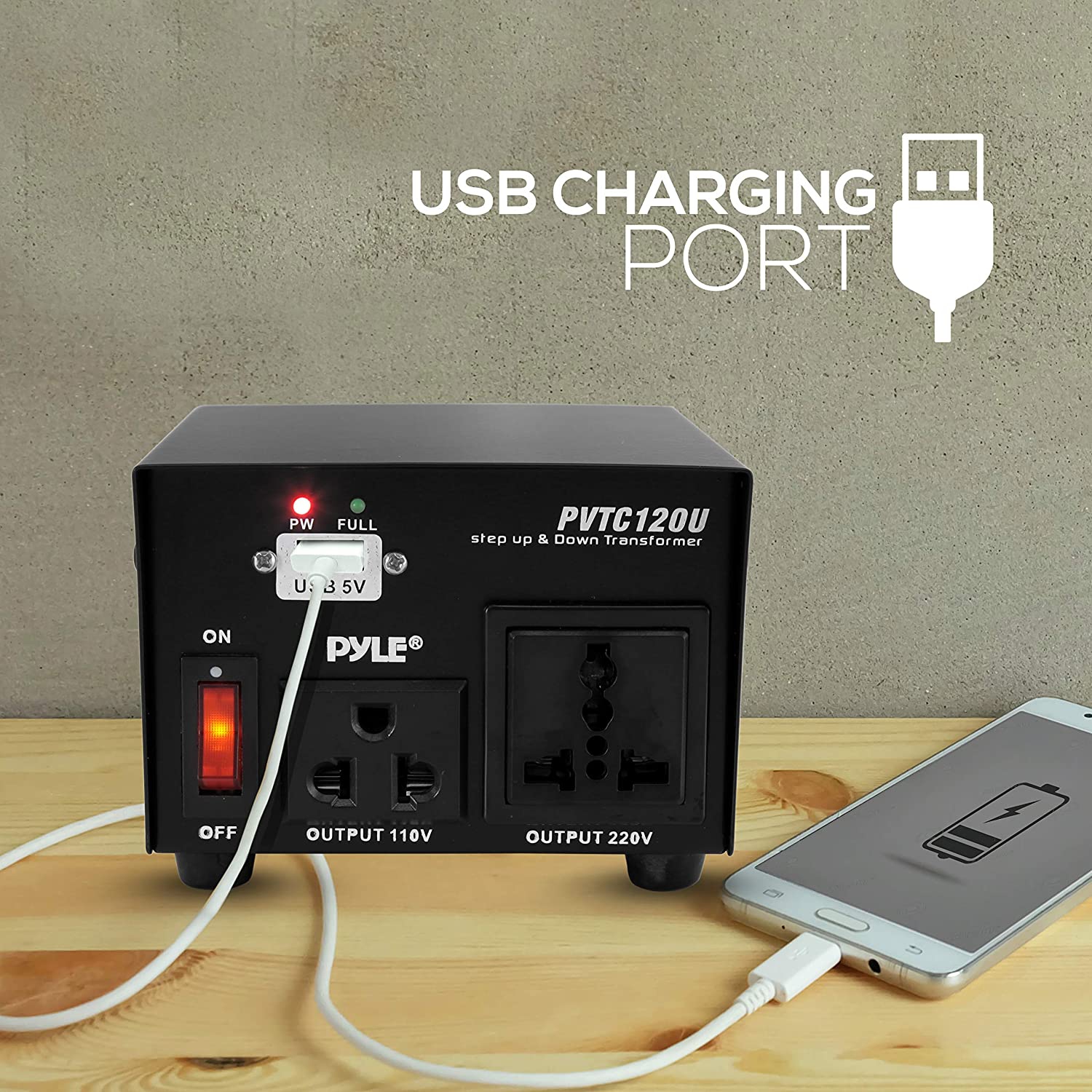 PVTC120U Step Up and Down 100-watt AC 110/220 Volts Converter Transformer with USB Charging Port