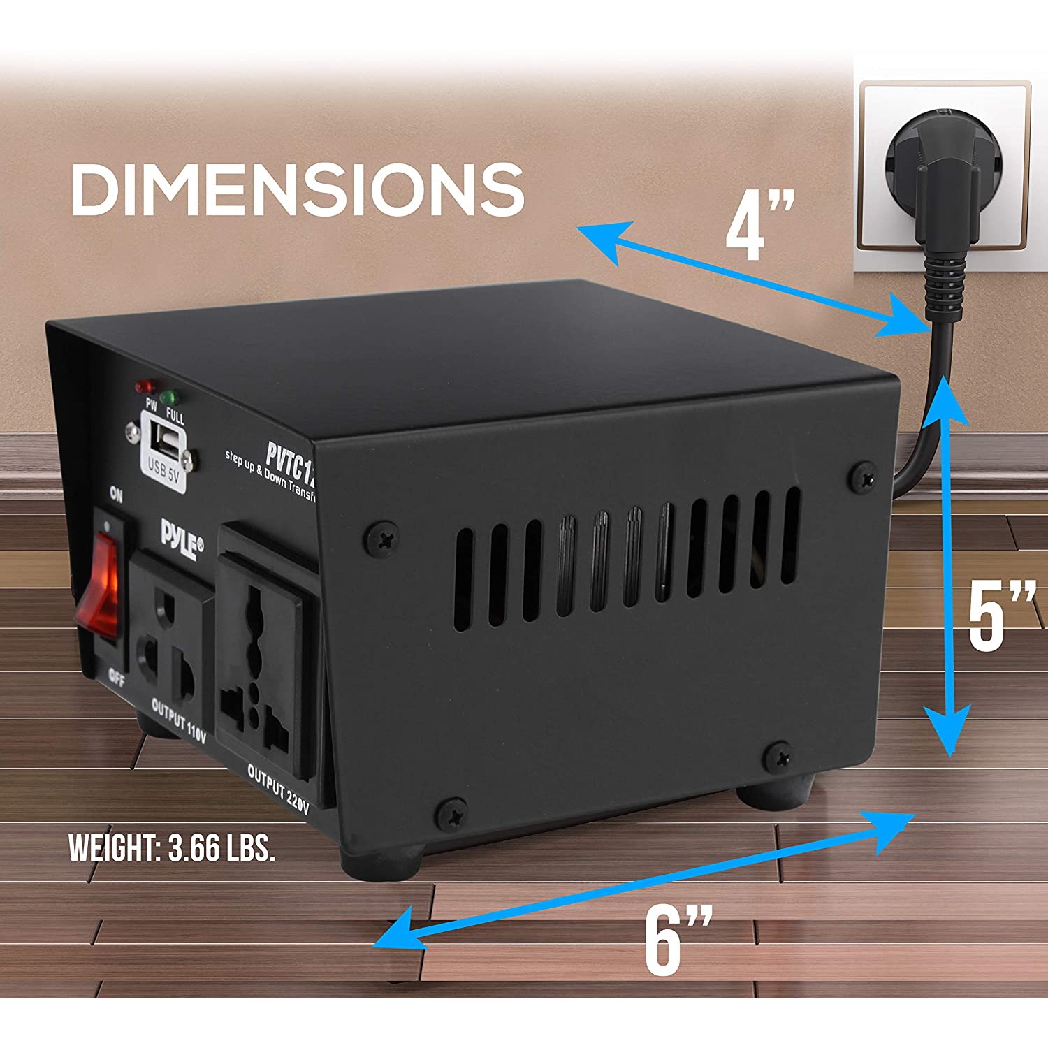 PVTC120U Step Up and Down 100-watt AC 110/220 Volts Converter Transformer with USB Charging Port