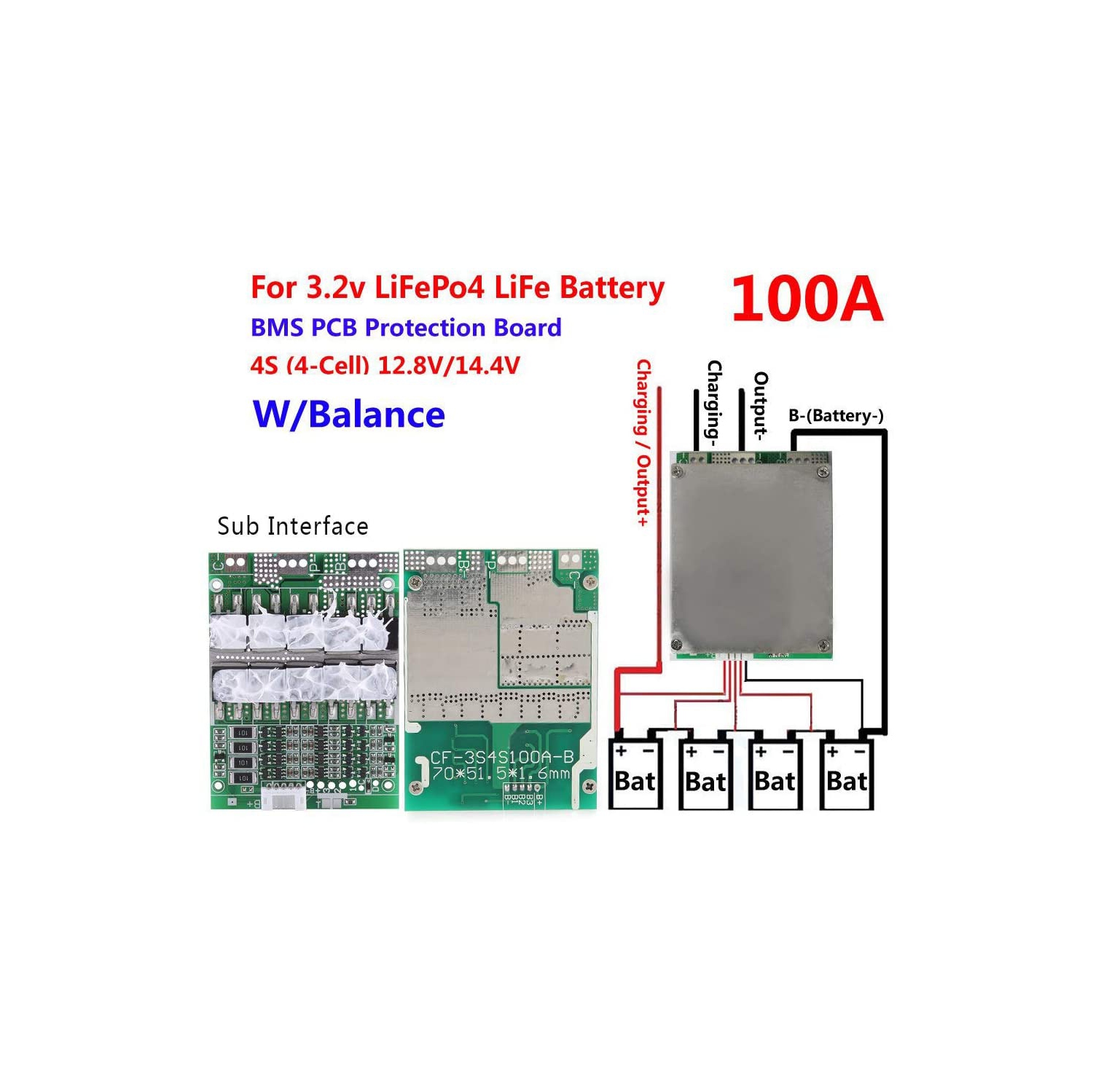 12V 100A 4Series BMS Protection Board with Balancing for 18650 Lifepo LiFePO4 Battery Pack