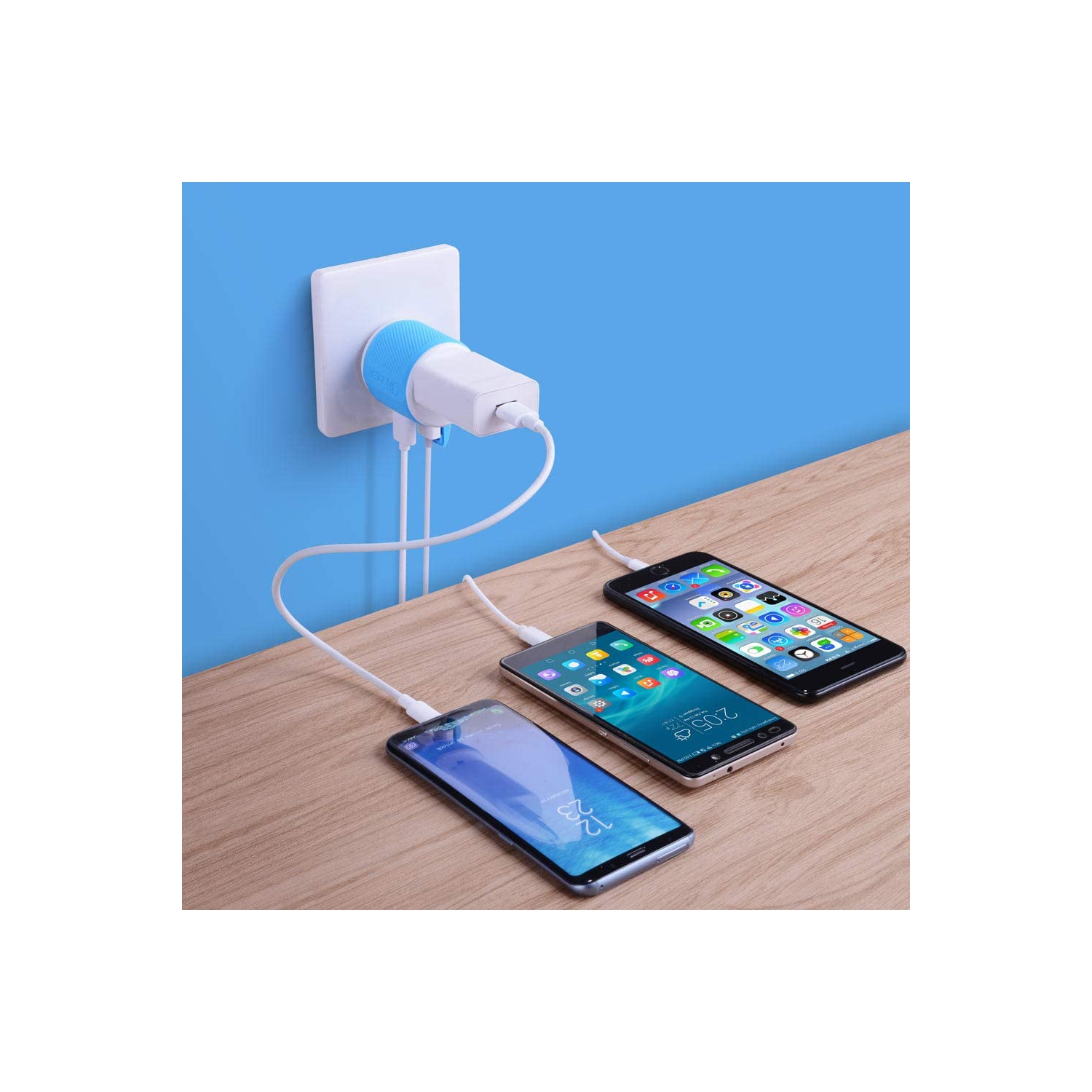 U2U-10 India, Népal, Maldives Adaptateur de prise de voyage - double USB - protection contre les surtensions - type D.