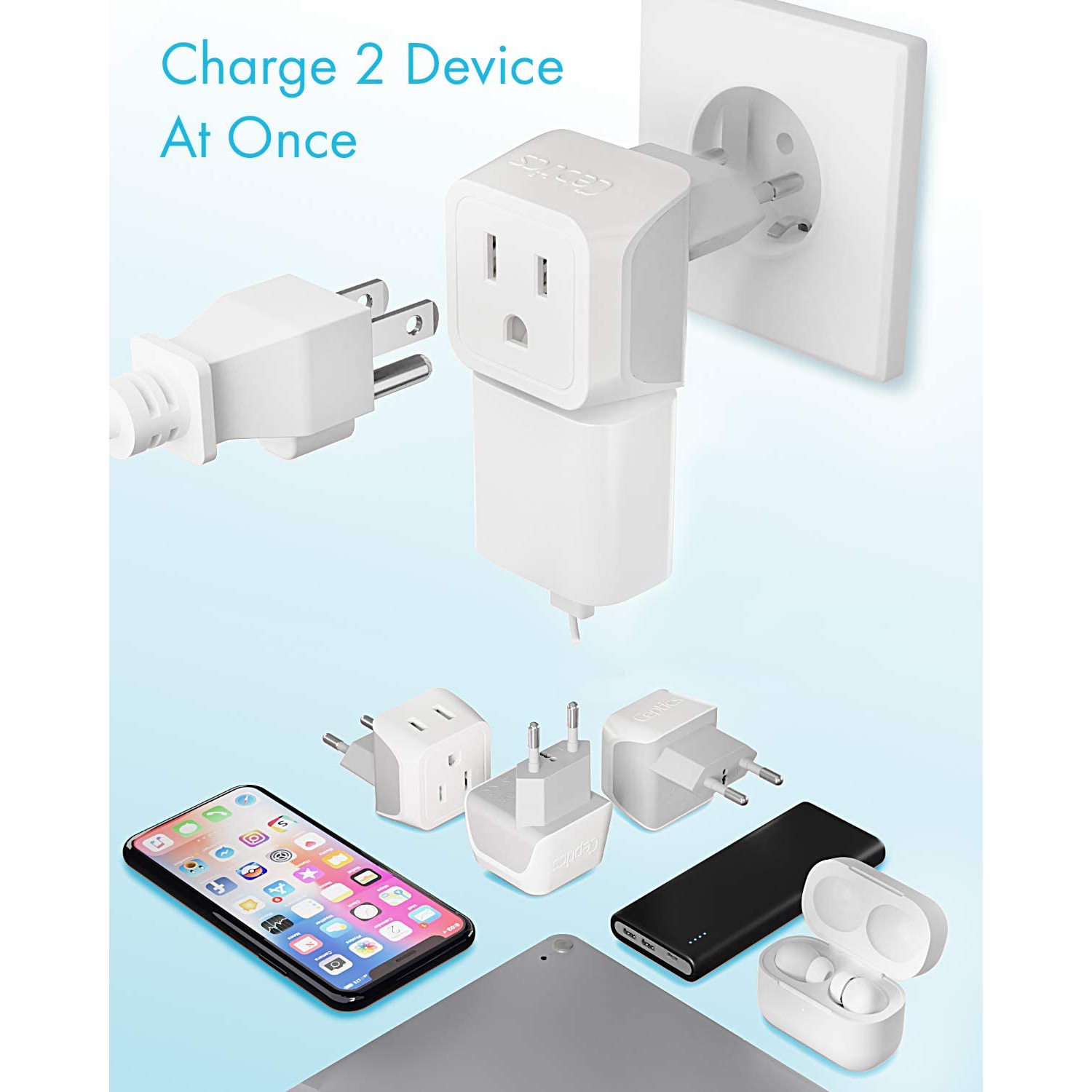 European Travel Plug Adapter by Europe Power Adaptor Charger Dual Input - Ultra Compact - Light Weight - USA to