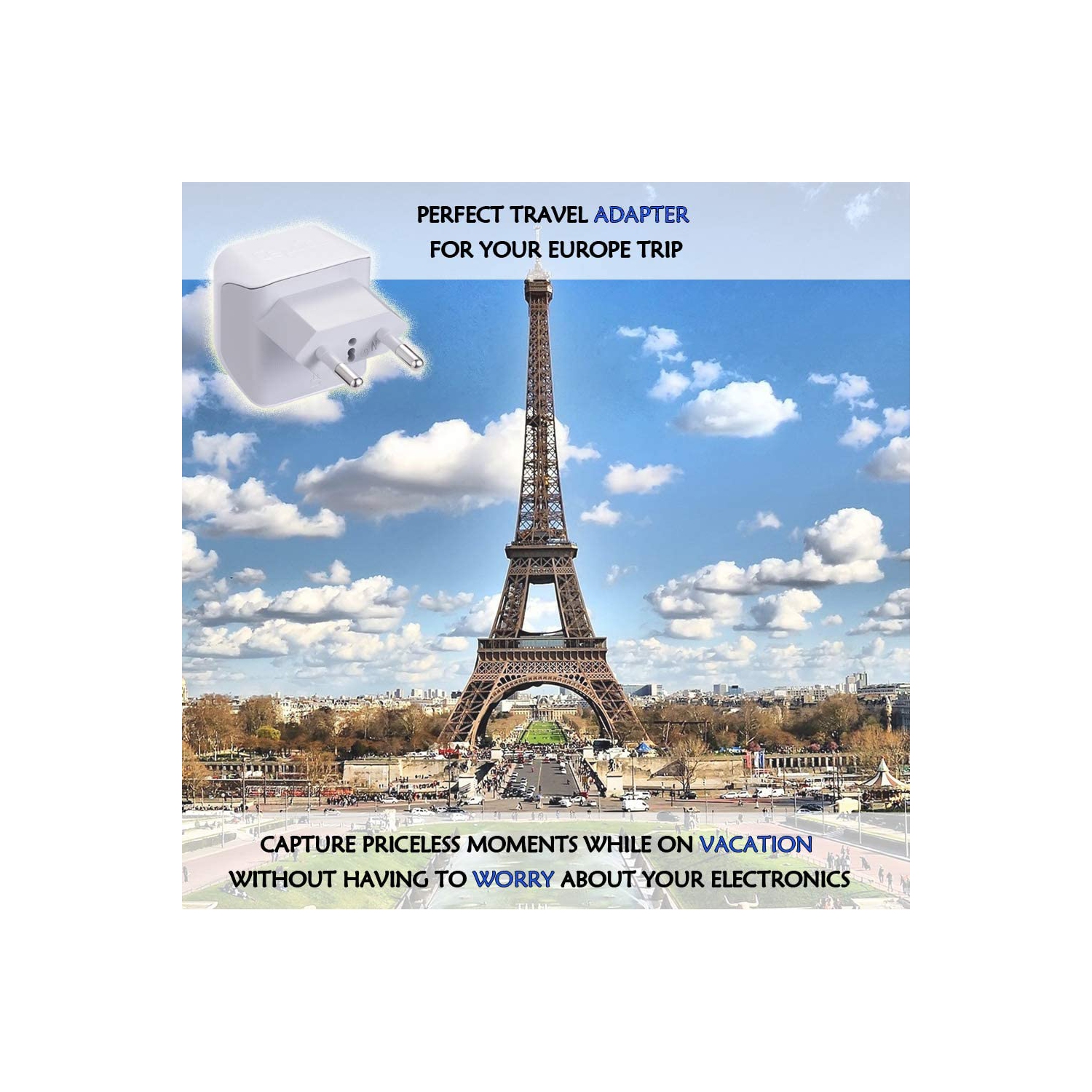 European Travel Plug Adapter by Europe Power Adaptor Charger Dual Input - Ultra Compact - Light Weight - USA to