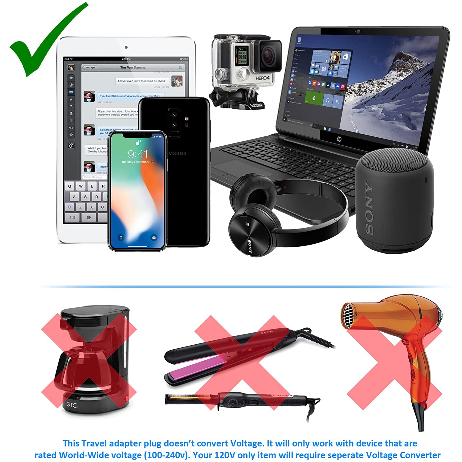 UK, Irlande, Dubaï Travel Plug adapter - 2 entrées USA - Paquet de 3 - type G - ne convertit pas la tension