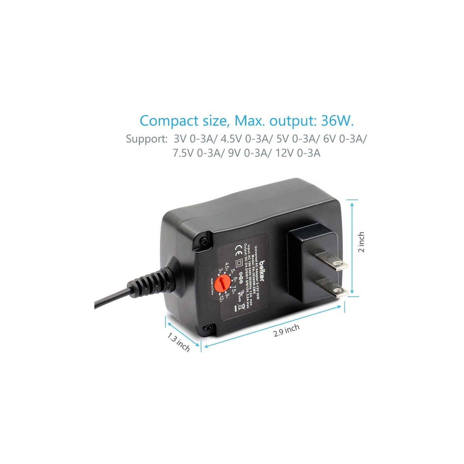 36W Universal 3V 4.5V 5V 6V 7.5V 9V 12V AC DC Adapter Power Supply for LCD LED Light Strip Router Speaker Smart