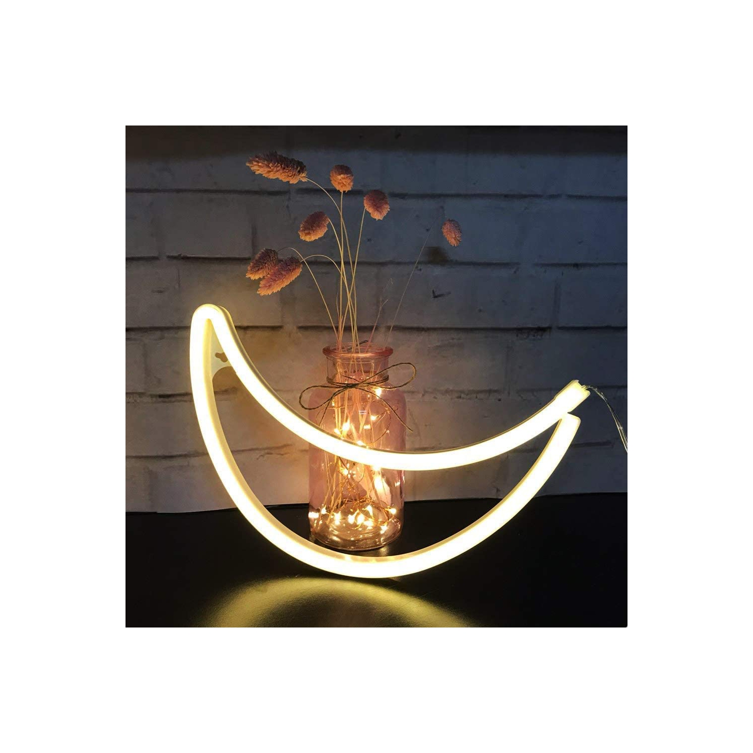Décoration murale lumineuse néon à DEL en forme de lune, blanc chaud, à piles, lumière néon, alimenté par USB