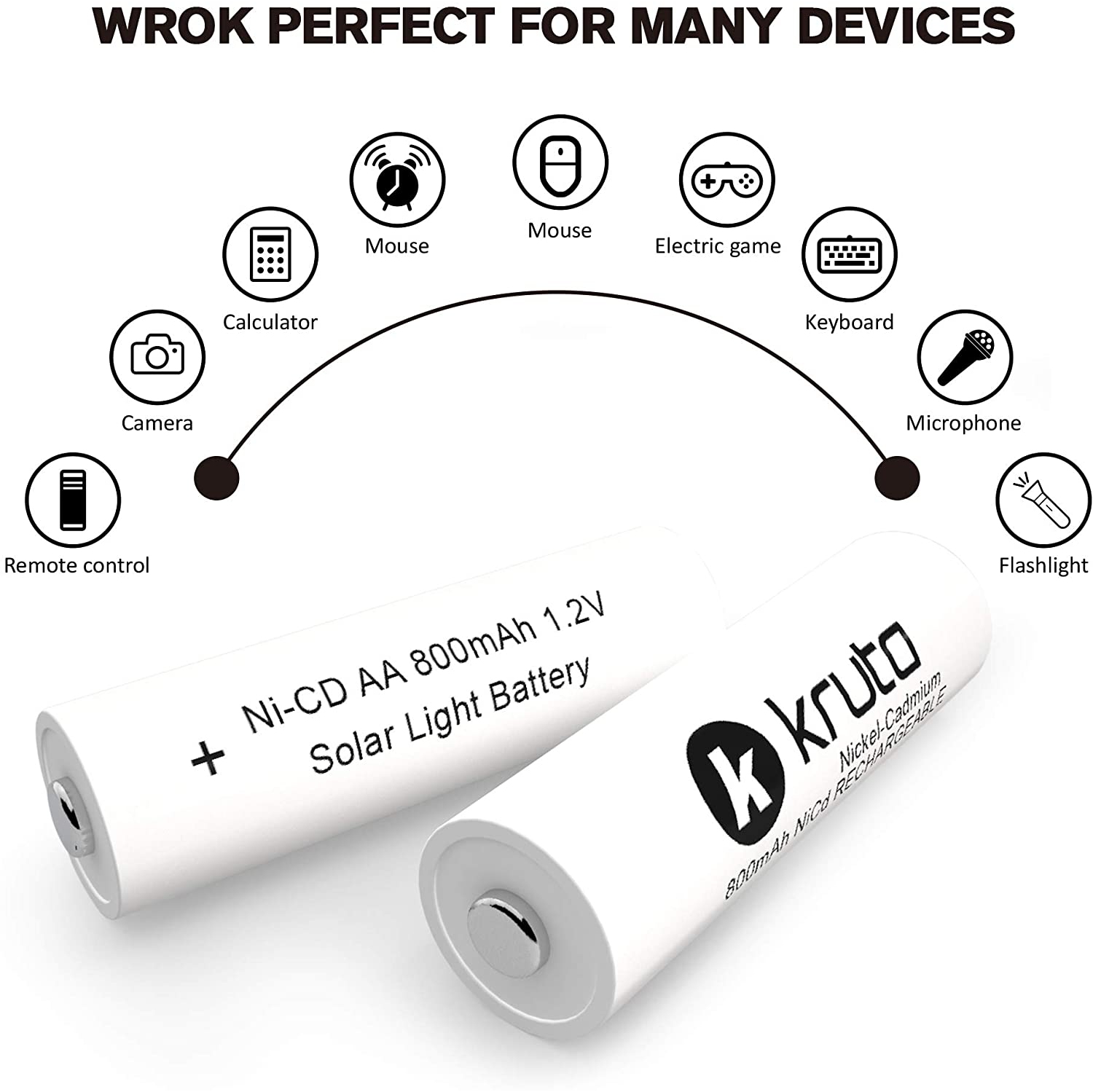 Solar Light AA Ni-CD 800mAh Rechargable Batteries,AA Rechargeable Batteries for Solar Lights Solar Lamp(20 Pack)