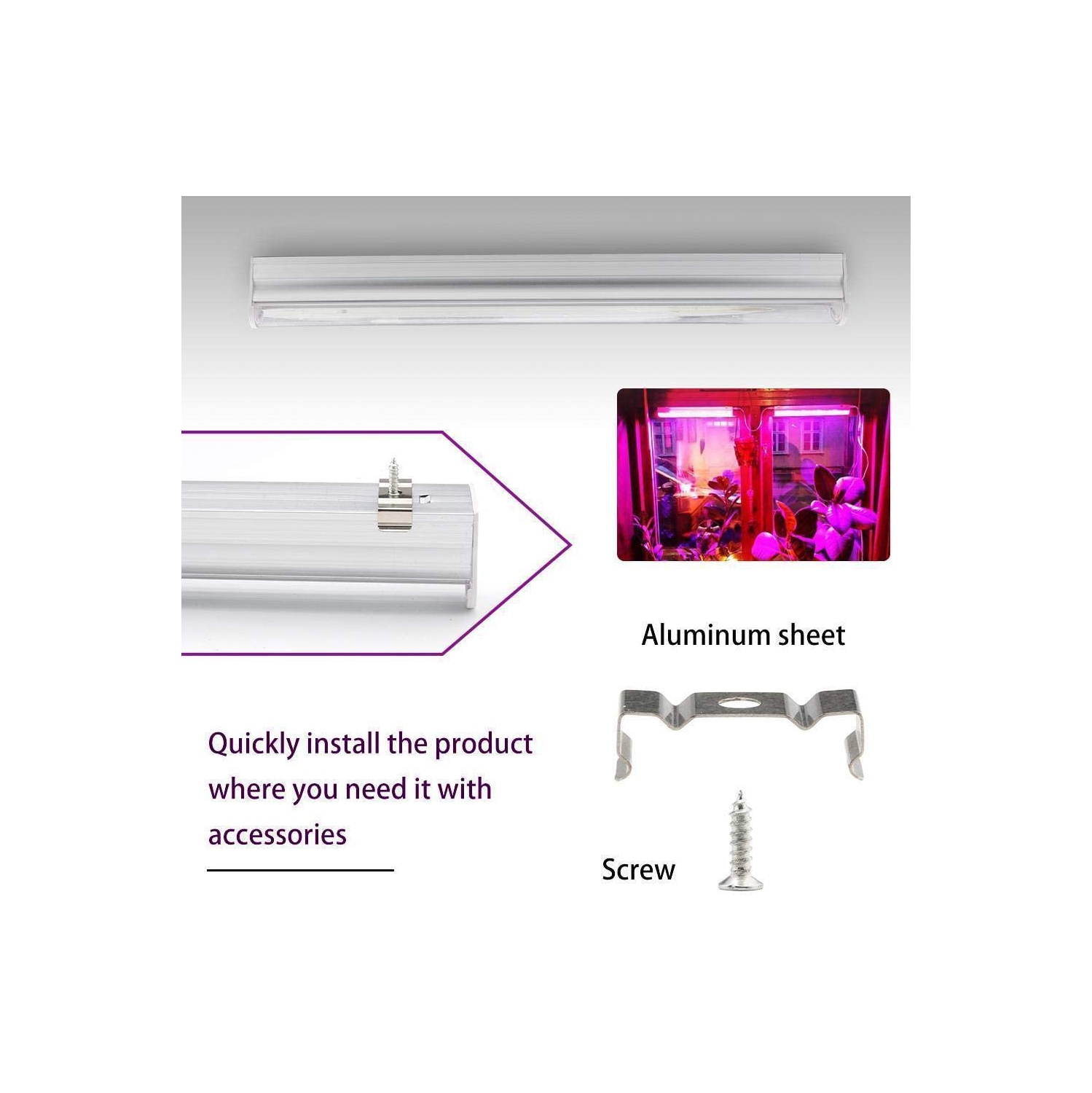 Barre de lumière DEL de culture T5, tube de 5 lampes à spectre complet pour semis/plantes d’intérieur/fleurs/légumes,